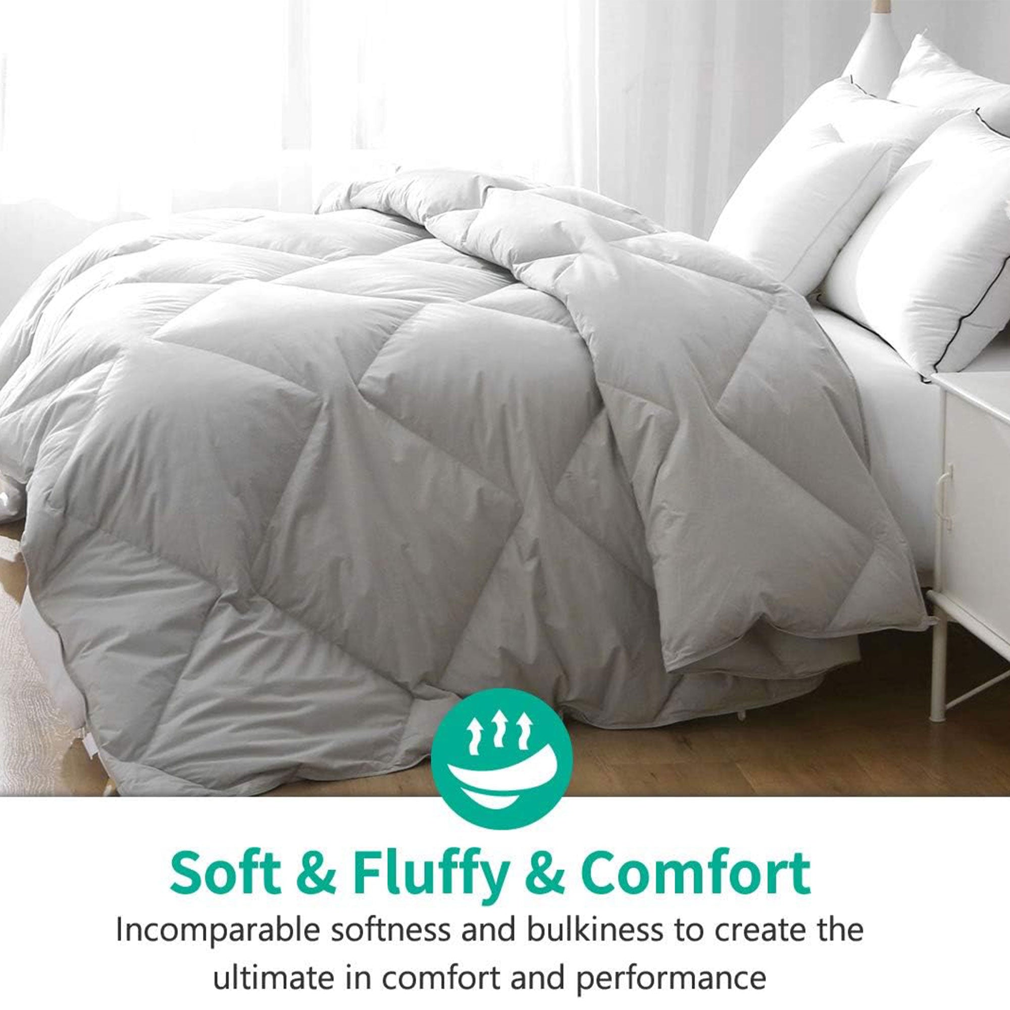 APSMILE 90'x106' King Sized Feathers Down Cotton Comforter, Gray (Open Box) - VMInnovations