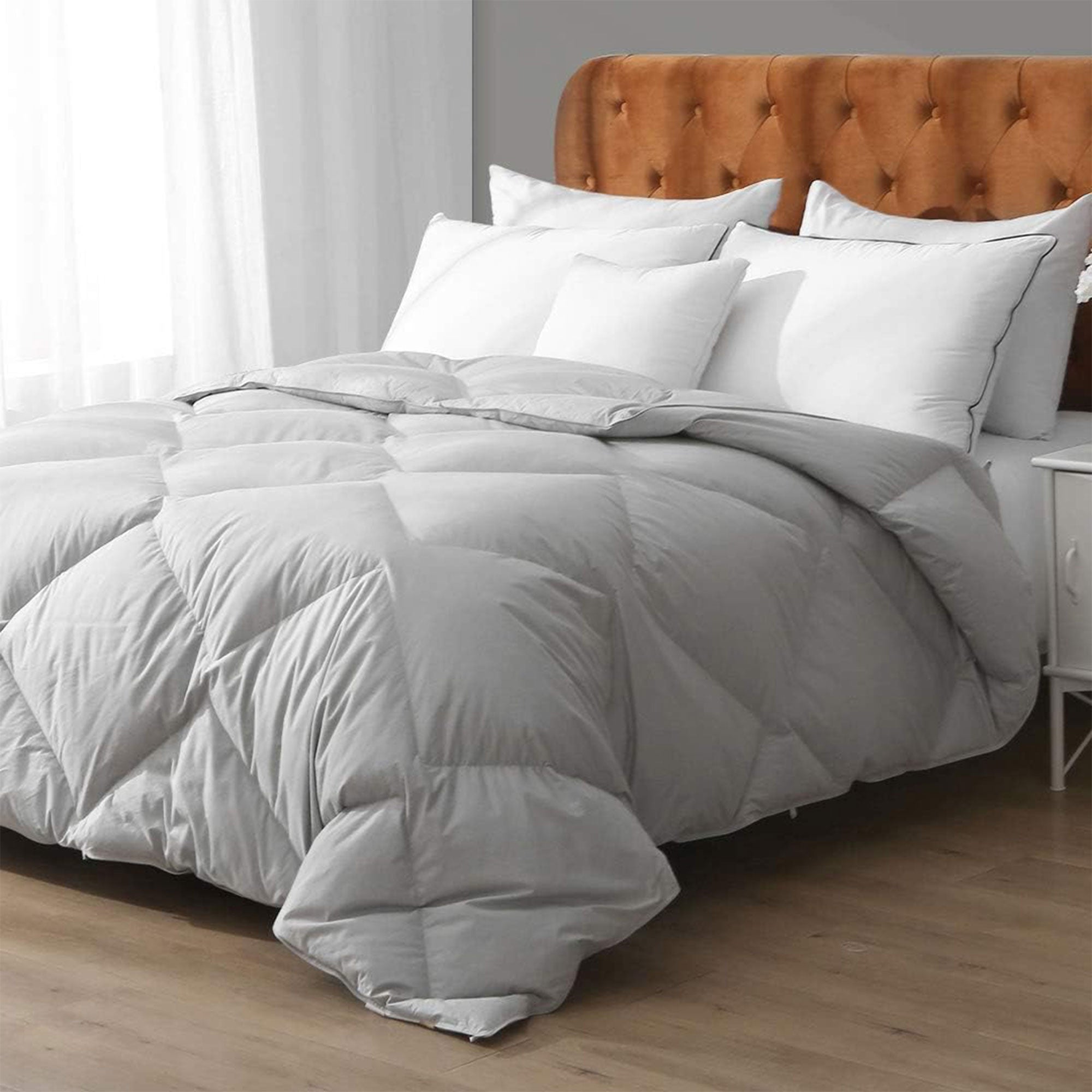 APSMILE 90'x106' King Sized Feathers Down Cotton Comforter, Gray (Open Box) - VMInnovations