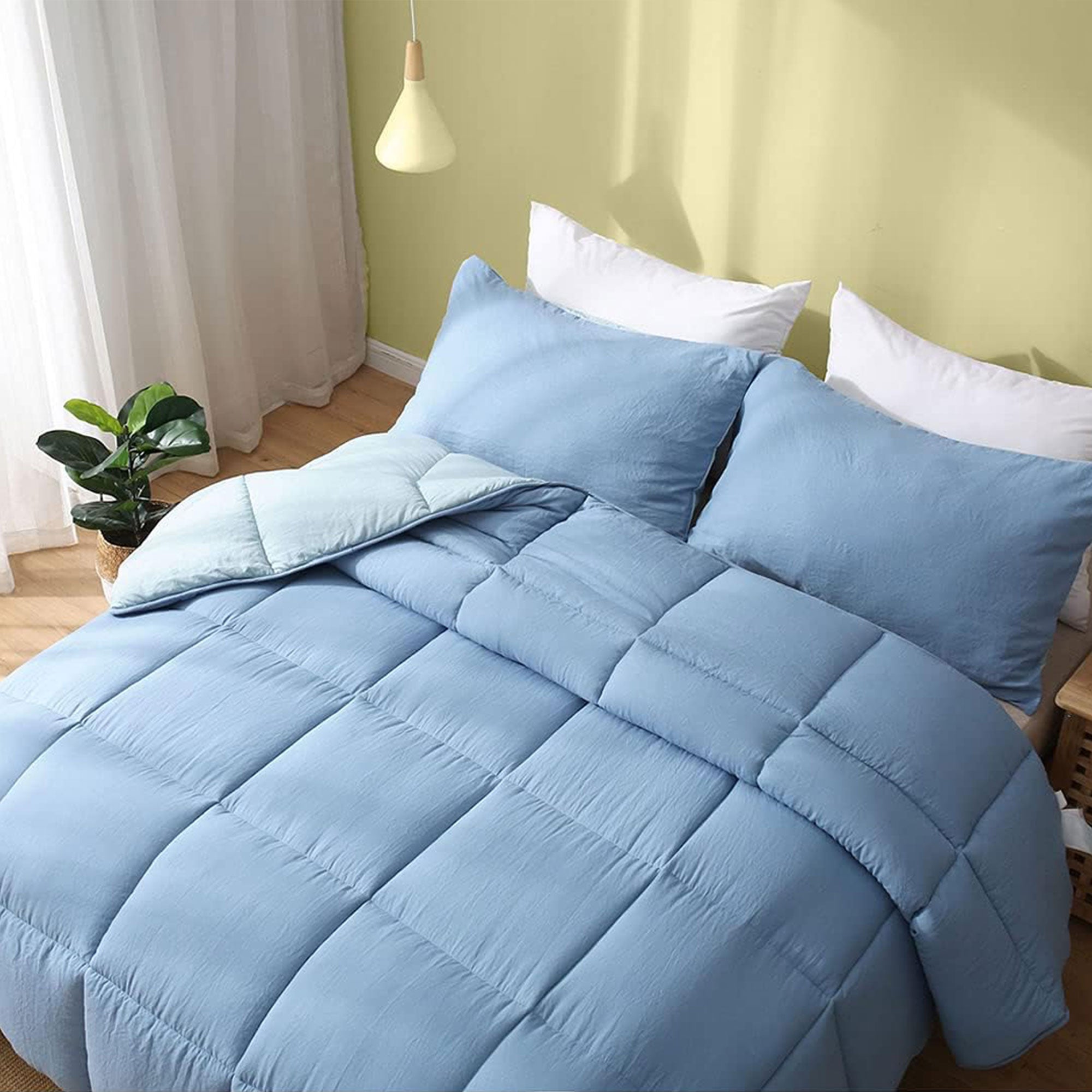 APSMILE Reversible All Season Down Alternative Full King Comforter, Light Blue - VMInnovations