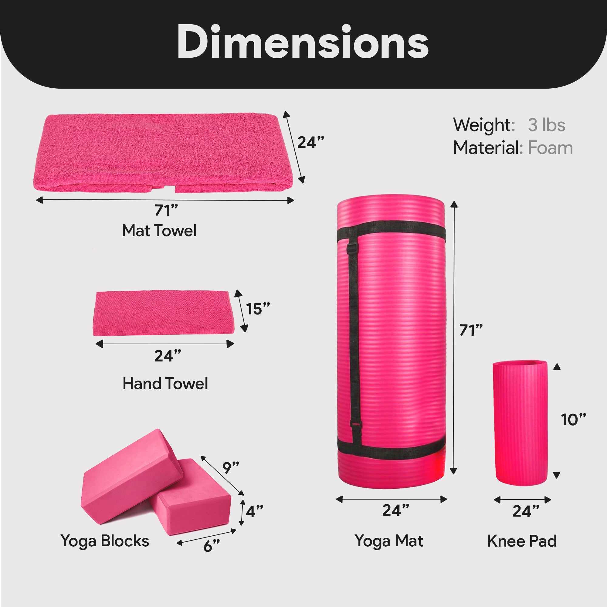 BalanceFrom Fitness 7pc Yoga Set with Mat, Stretch Strap & Knee Pad, Pink (Used) - VMInnovations
