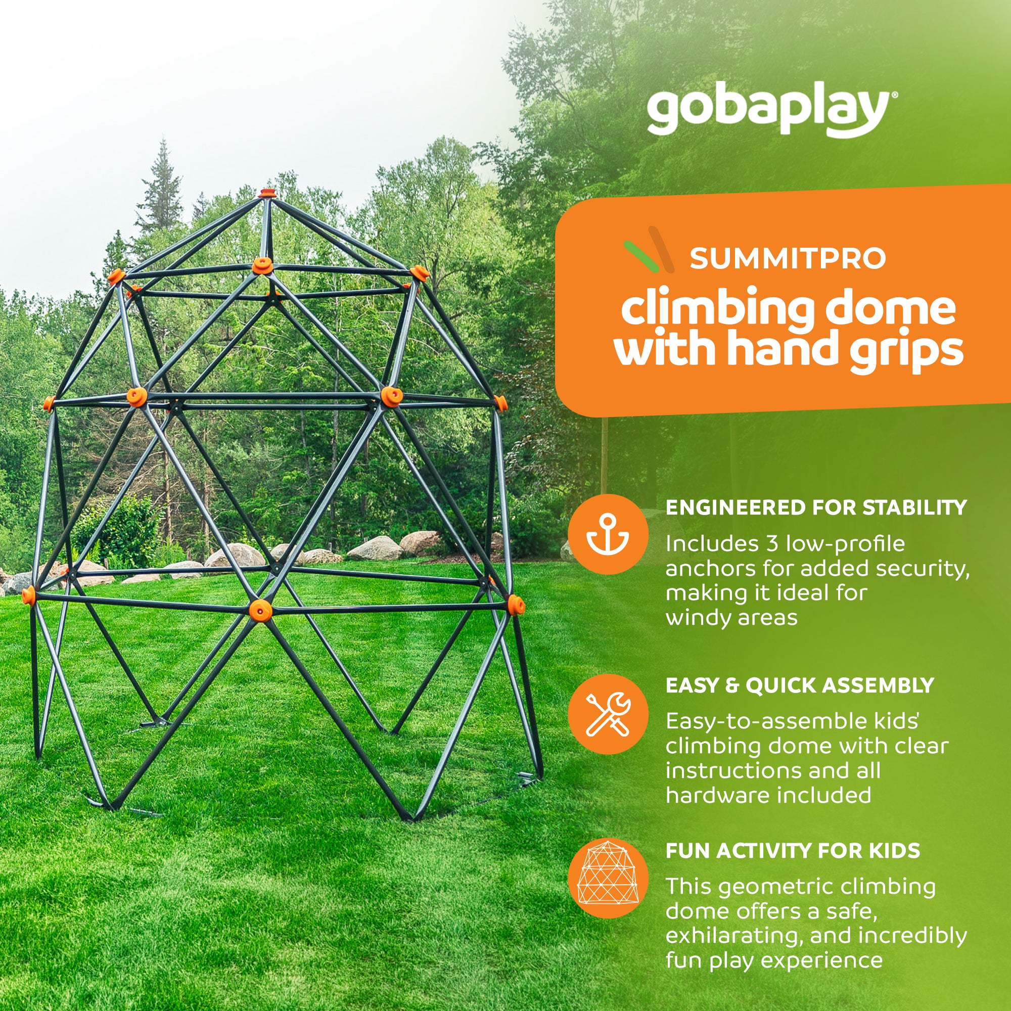 gobaplay SummitPro Climbing Dome – 7.5ft Heavy Duty Kids Climber with Hand Grips