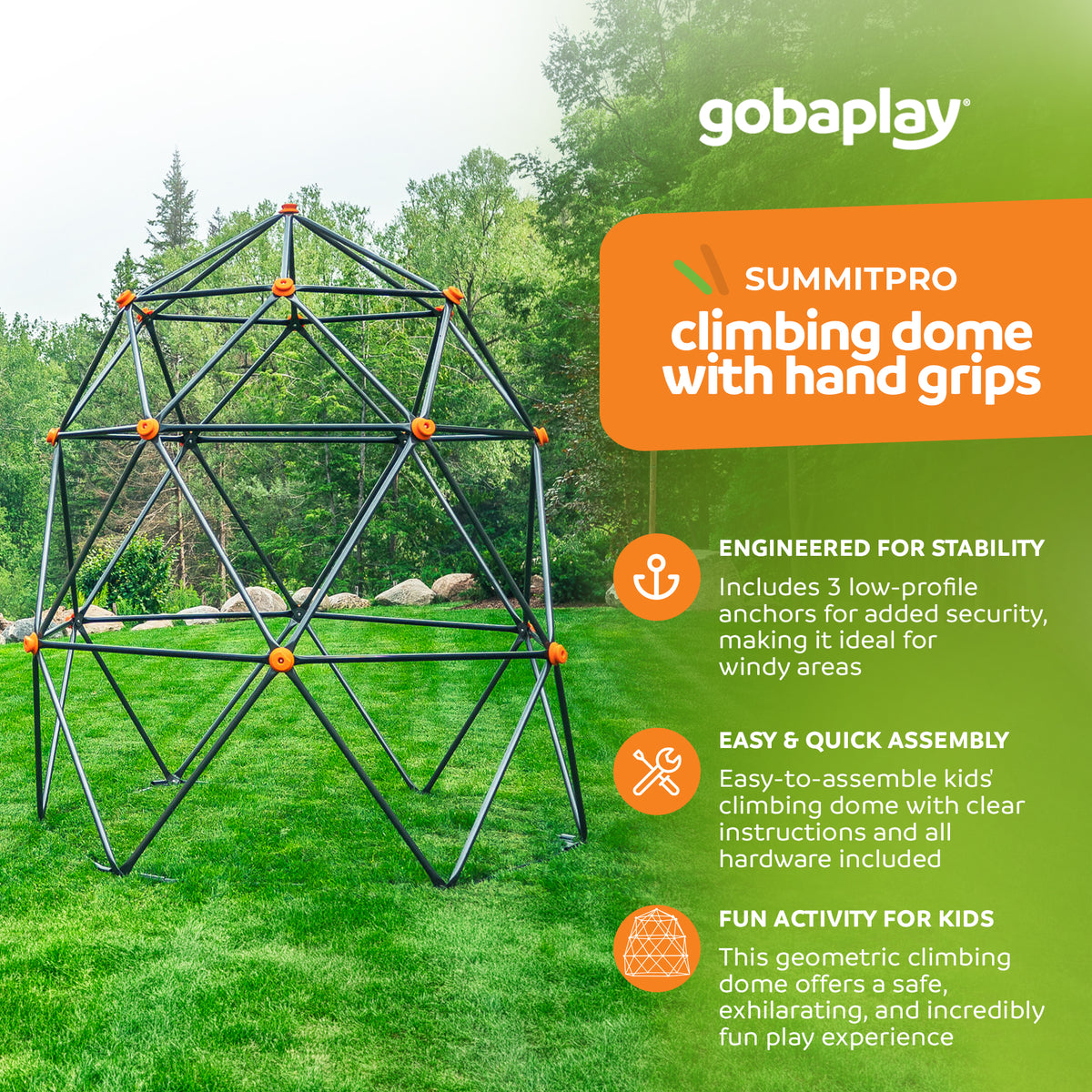 gobaplay Large Powder Coated Geometric Climbing Dome w/3 Sleek Anchors (Used)