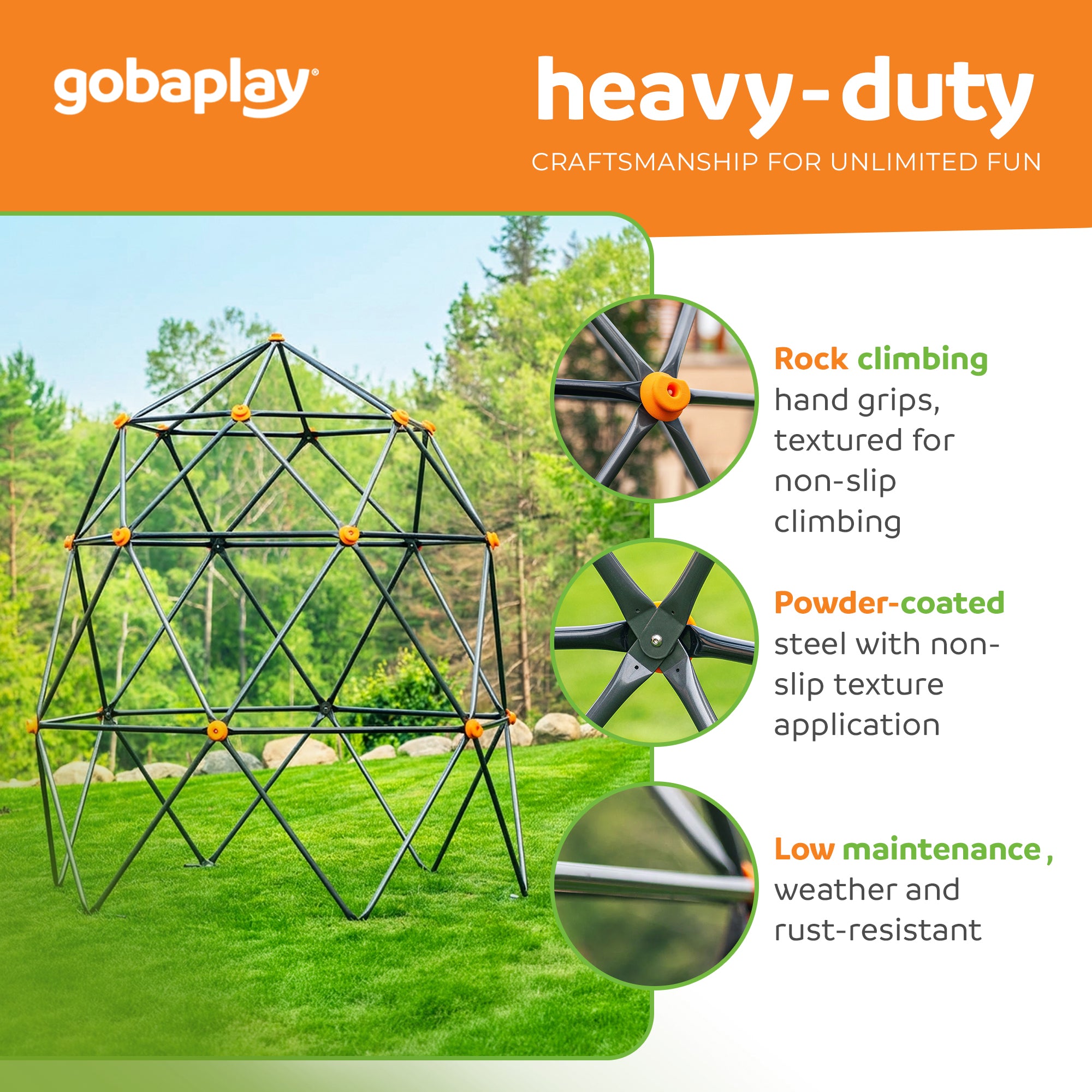 gobaplay SummitPro Climbing Dome – 7.5ft Heavy Duty Kids Climber with Hand Grips
