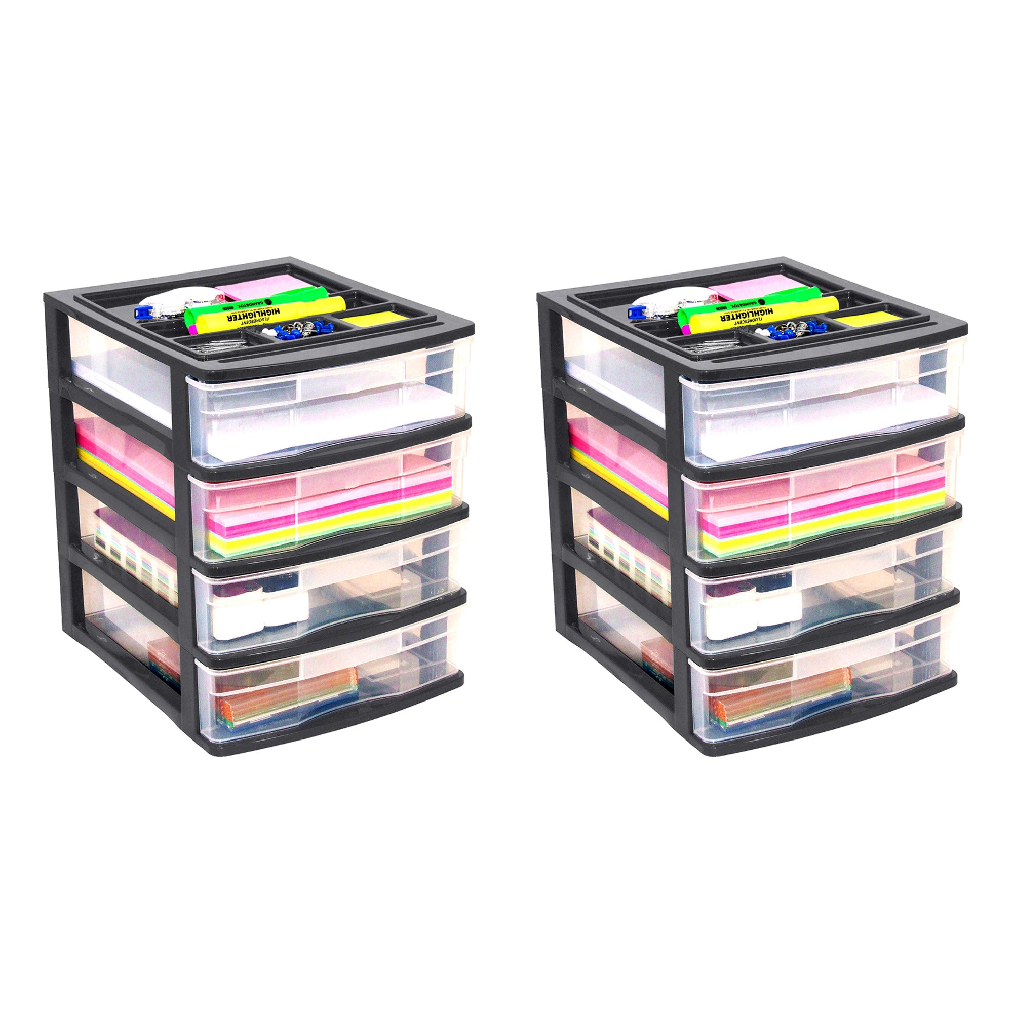Gracious Living 4 Drawer Desktop Countertop Storage w/Organizer, Black (2 Pack) - VMInnovations