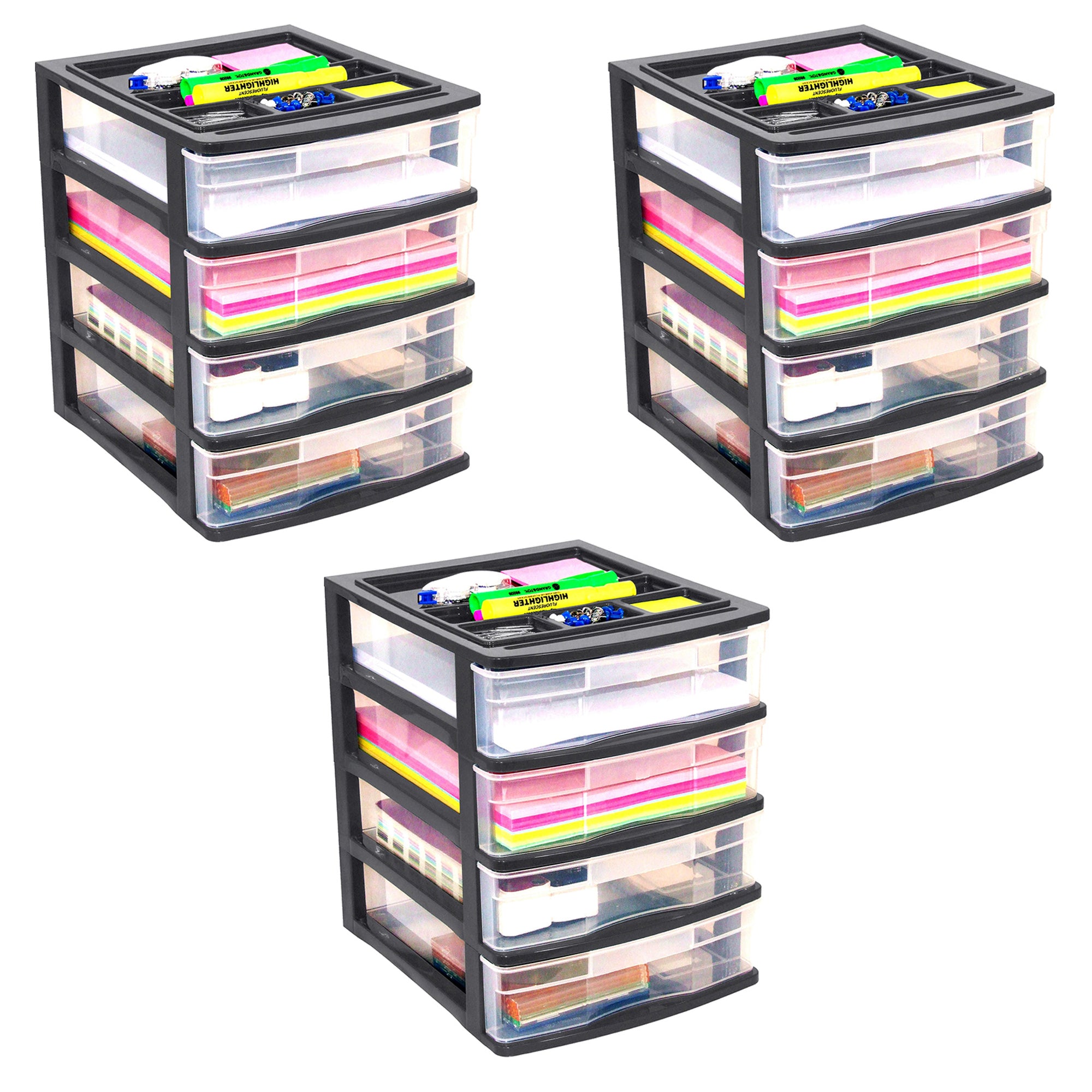 Gracious Living 4 Drawer Desktop Countertop Storage w/Organizer, Black (3 Pack)