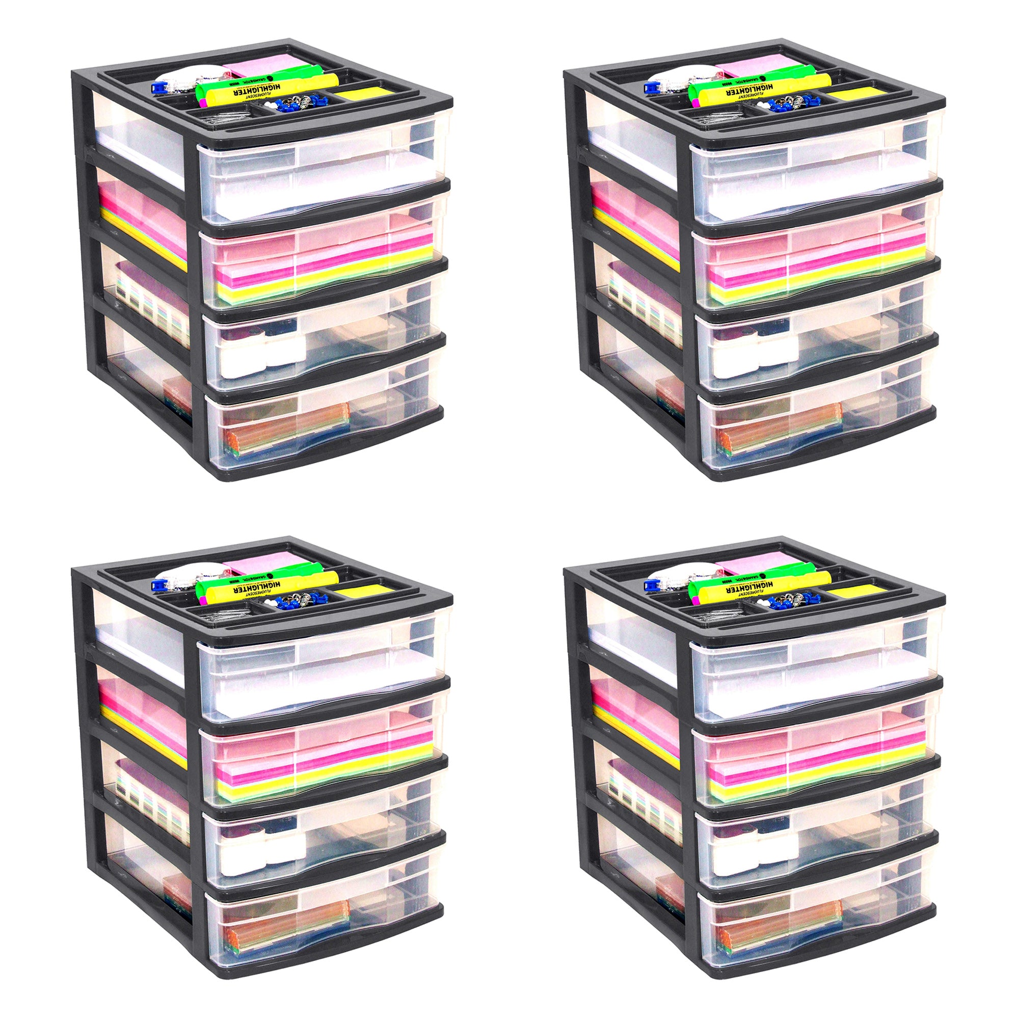 Gracious Living 4 Drawer Desktop Countertop Storage w/Organizer, Black (4 Pack) - VMInnovations