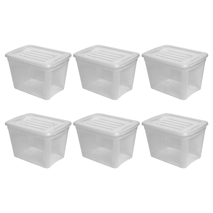 Gracious Living 10 gal Stackable Storage Container Bin w/Lid, Clear (6 Pack) - VMInnovations