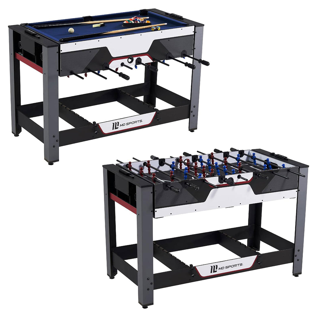 MD Sports 48 Inch 2 in 1 Billiards and Foosbal Swivel Table with Accessories - VMInnovations