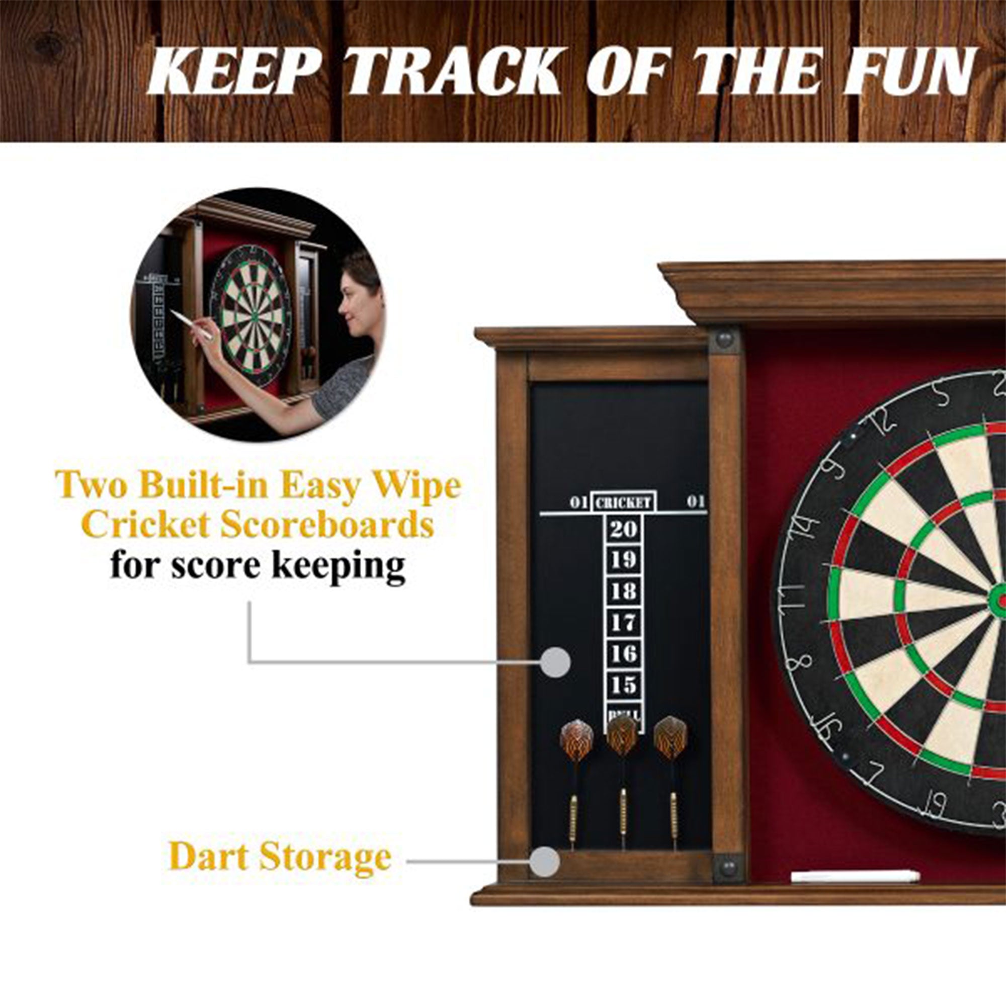 Barrington Billiards 18" Premium Dartboard Cabinet Set with Darts (Open Box) - VMInnovations