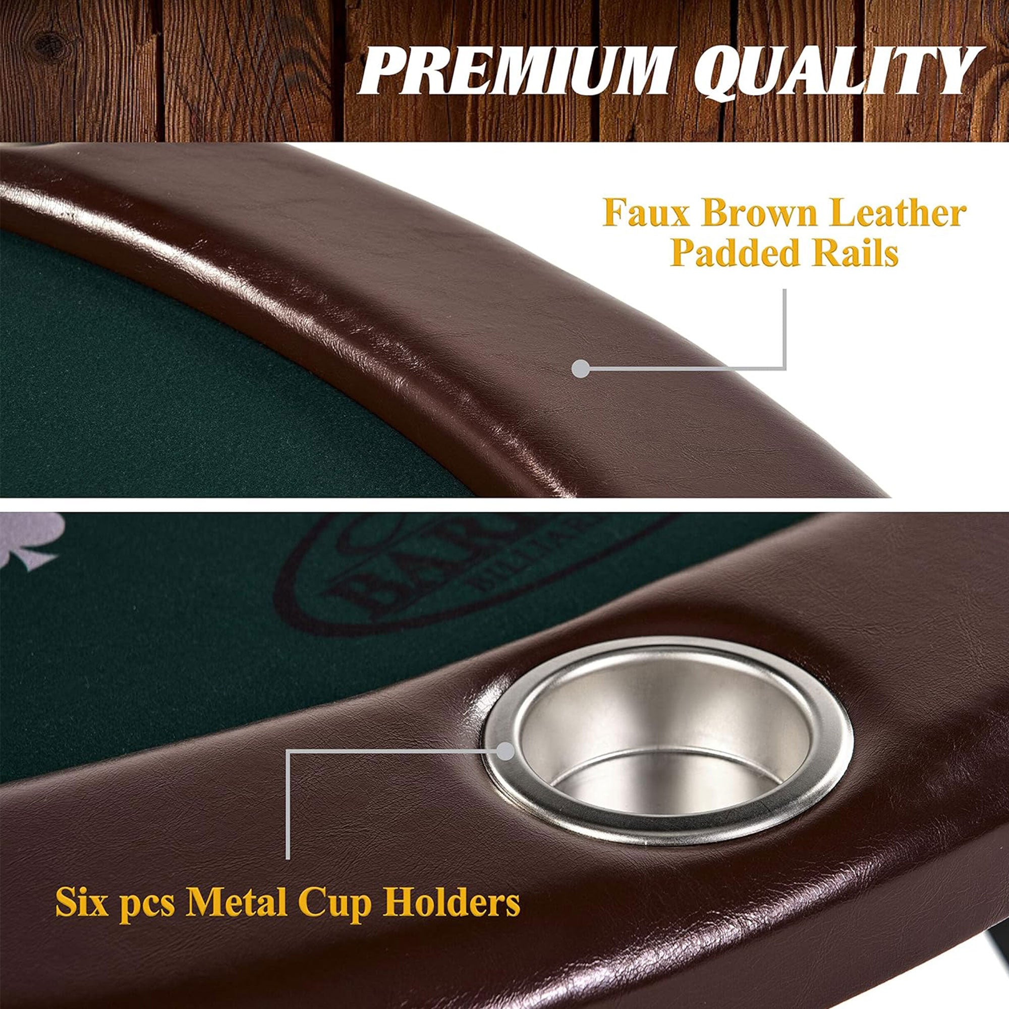 Barrington Billiards 6 Player Poker Table with Rails, Cup Holders, Chips & Cards