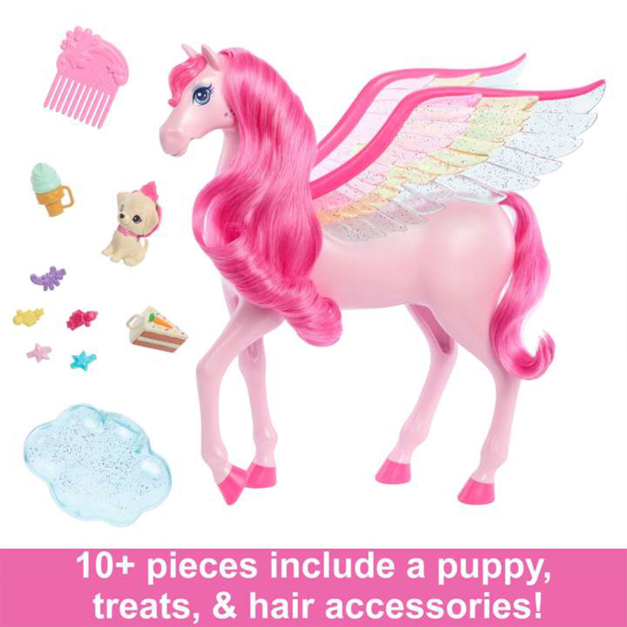 Barbie A Touch of Magic Pegasus Winged Horse and Puppy Toy and Accessories, Pink - VMInnovations