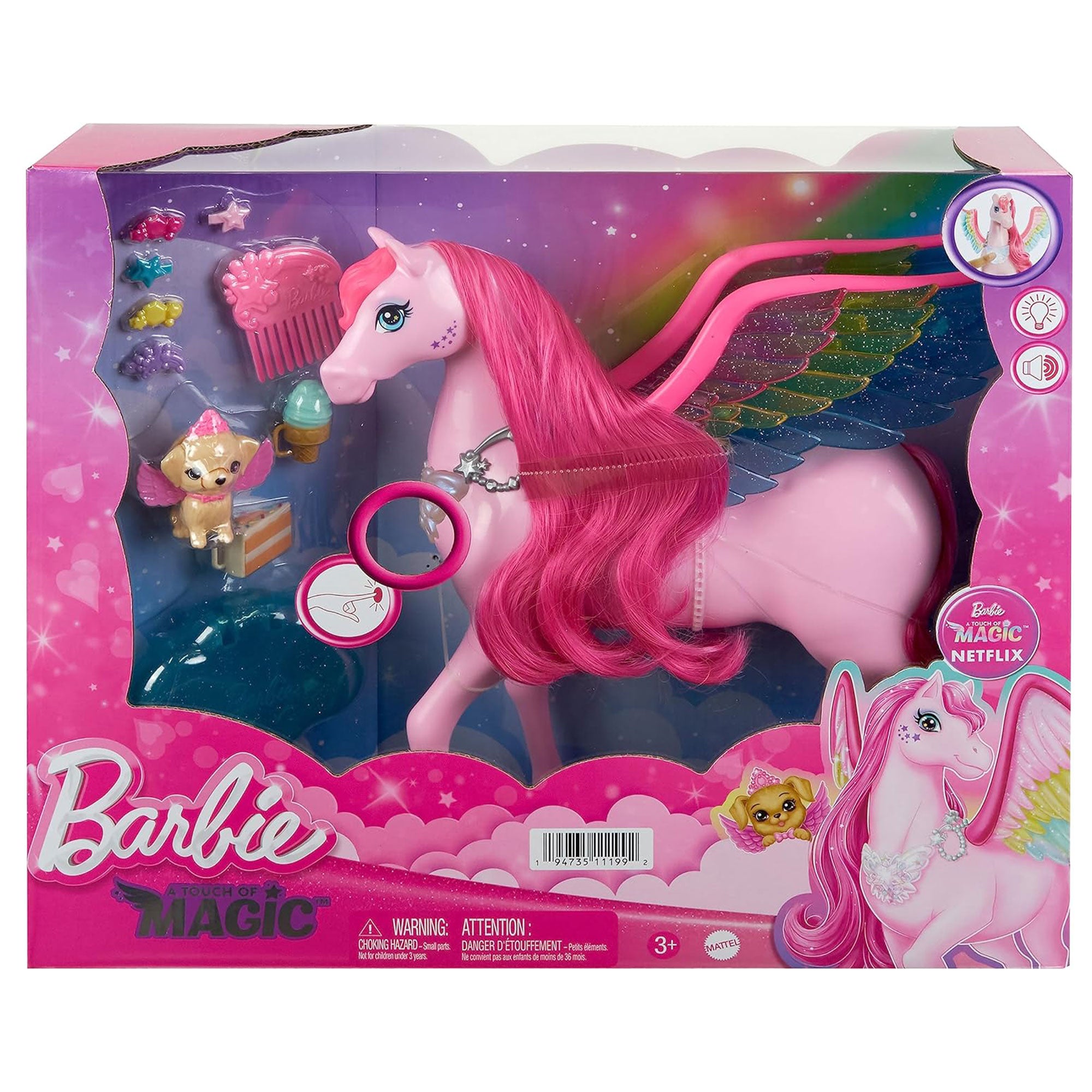 Barbie A Touch of Magic Pegasus Winged Horse and Puppy Toy and Accessories, Pink - VMInnovations
