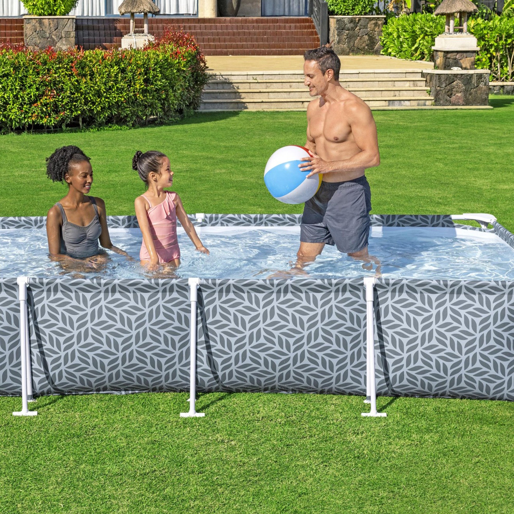 Bestway Steel Pro Rectangle Above Ground Swimming Pool Set, 12' x 6'7" x 26"