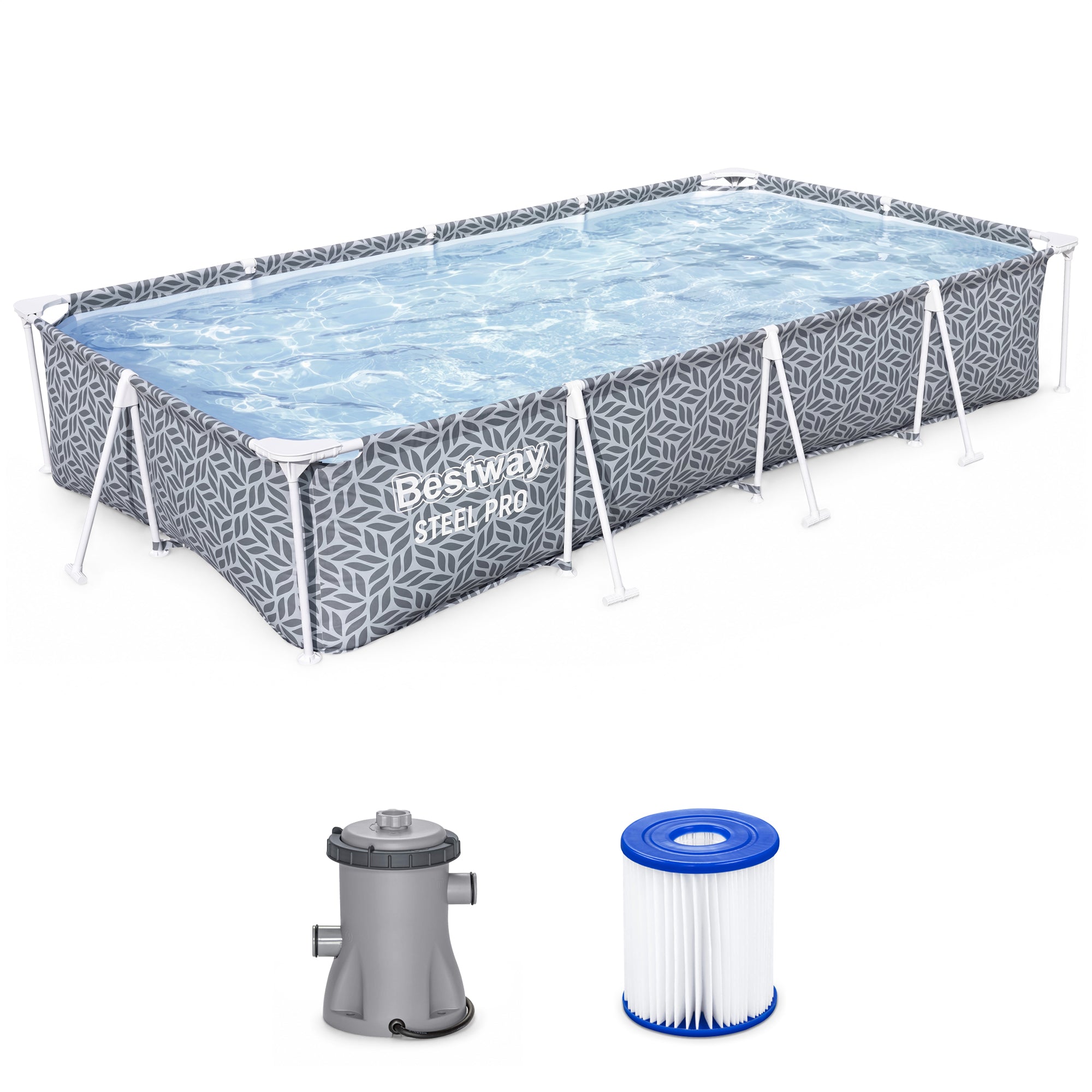 Bestway Steel Pro Rectangle Swimming Pool Set, 12' x 6'7" x 26" (Open Box)