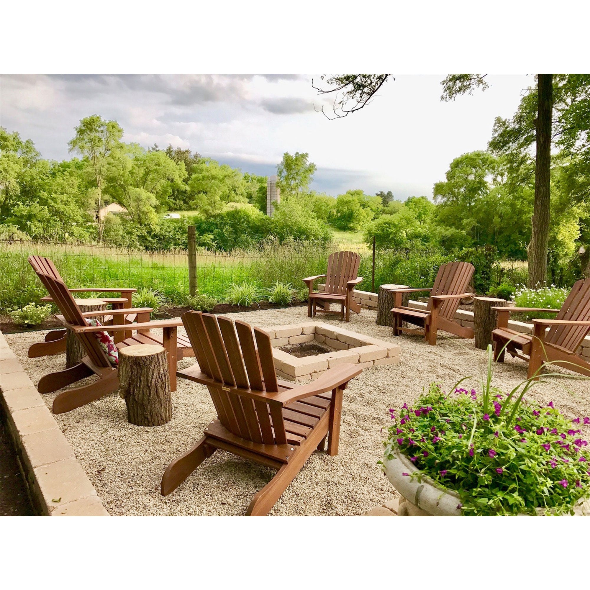 Outdoor Interiors Eucalyptus Wood Adirondack Chair with Built In Ottoman, Brown - VMInnovations