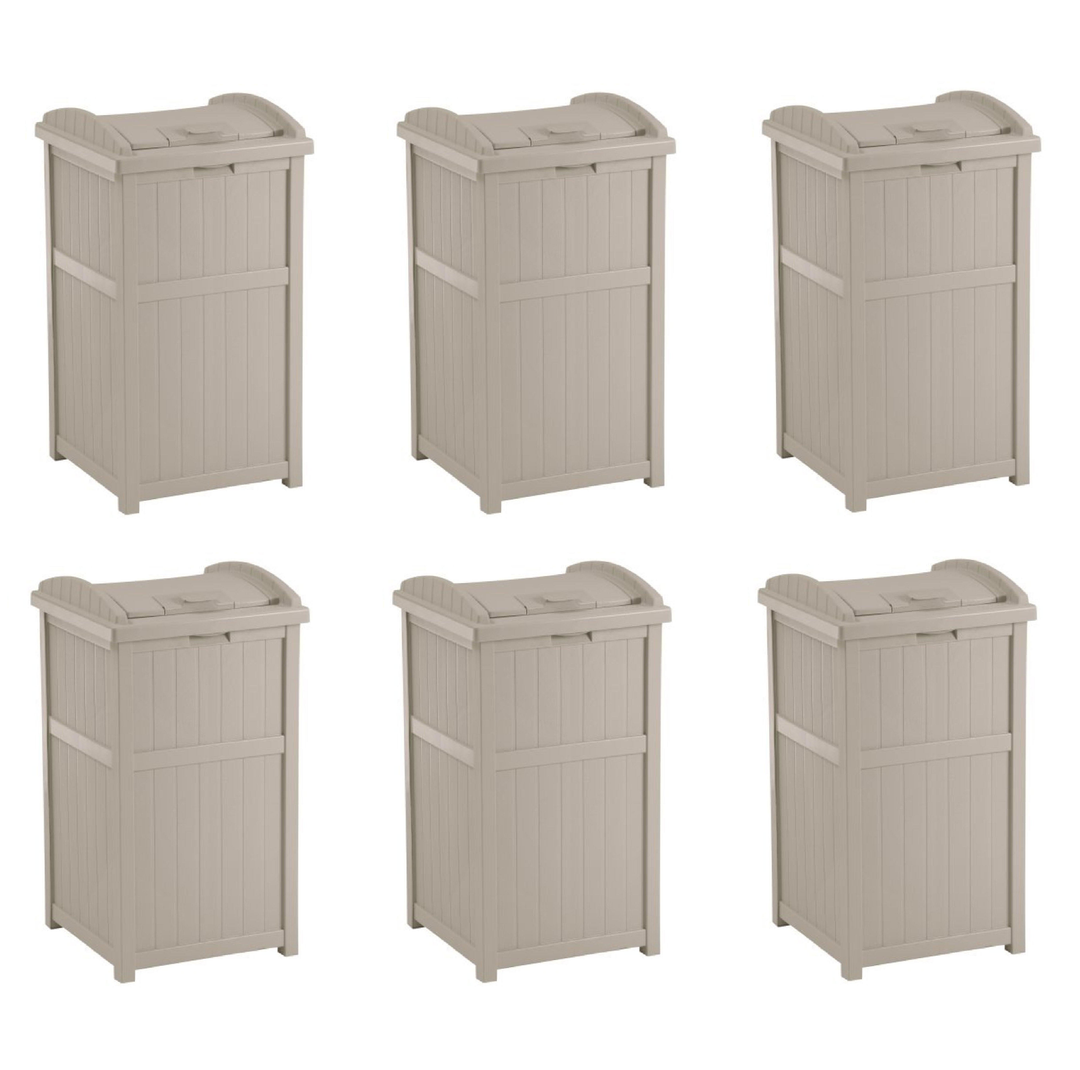 Suncast Trash Hideaway 33 Gallon Resin Outdoor Garbage Container, Taupe (6 Pack) - VMInnovations
