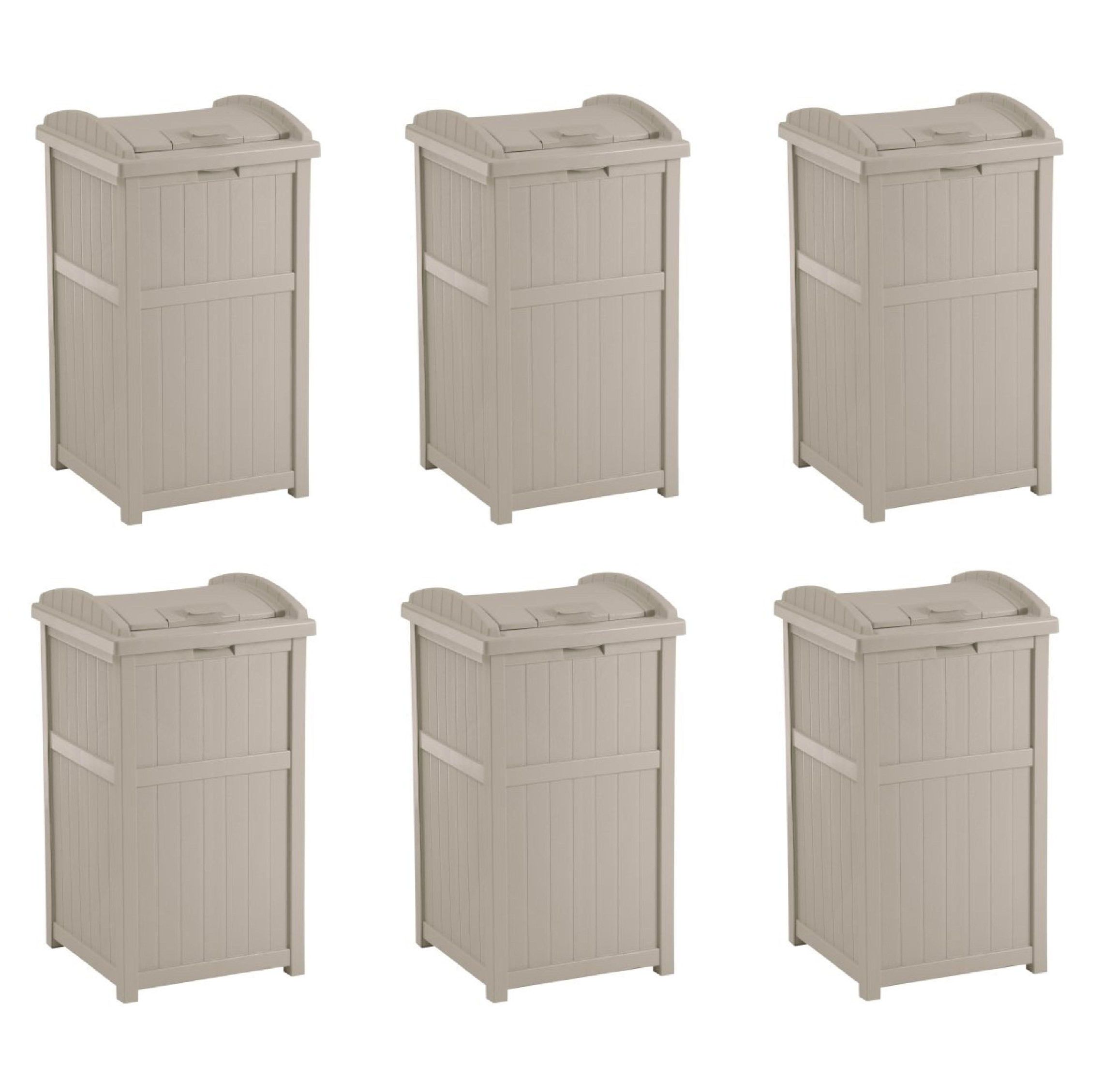 Suncast Trash Hideaway 33 Gallon Resin Outdoor Garbage Container, Taupe (6 Pack) - VMInnovations