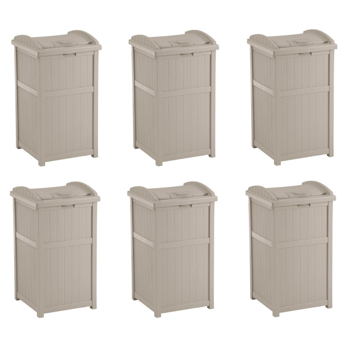 Suncast Trash Hideaway 33 Gallon Resin Outdoor Garbage Container, Taupe (6 Pack) - VMInnovations