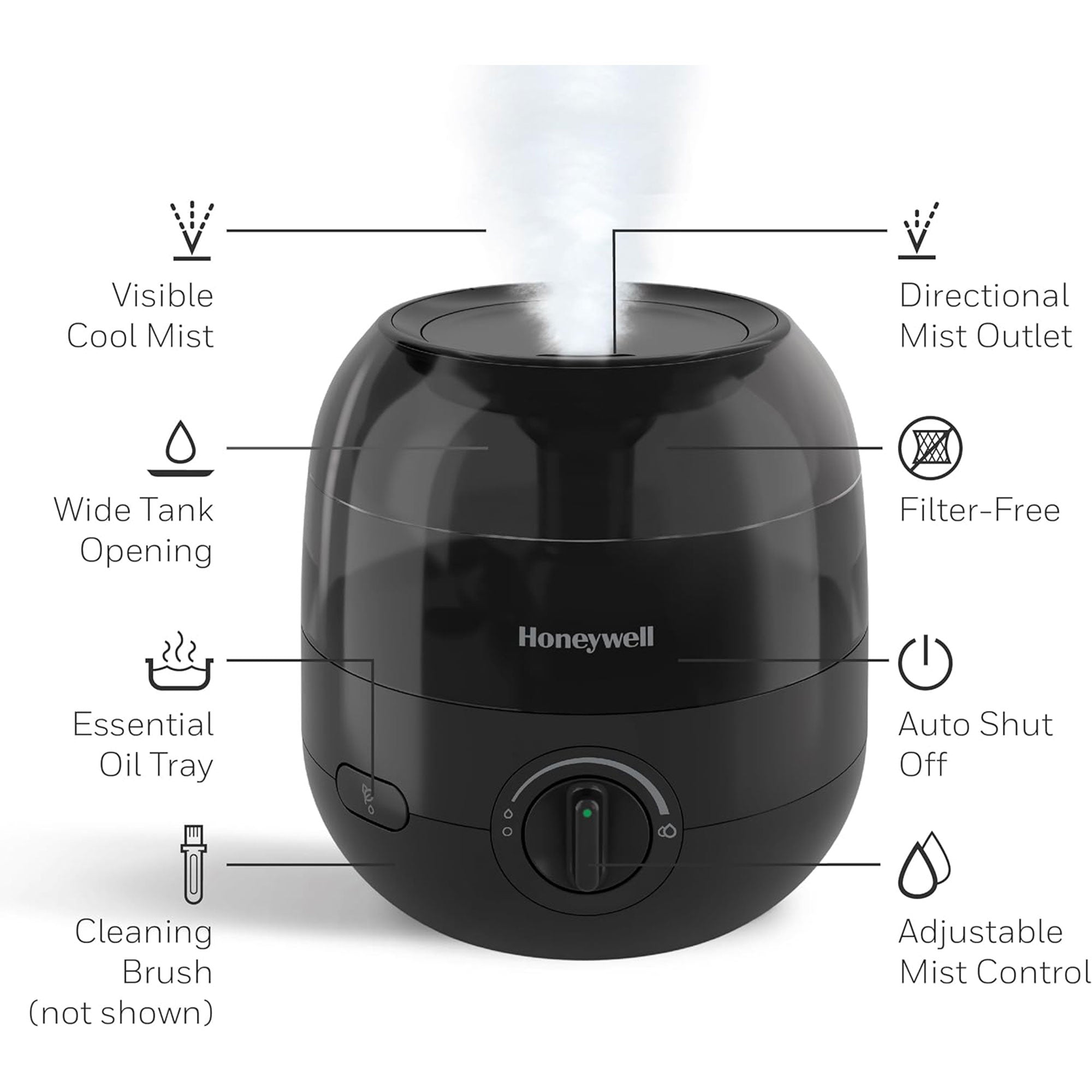 Honeywell Small Compact Mini Cool Mist Humidifier for Indoor Humidity, Black - VMInnovations