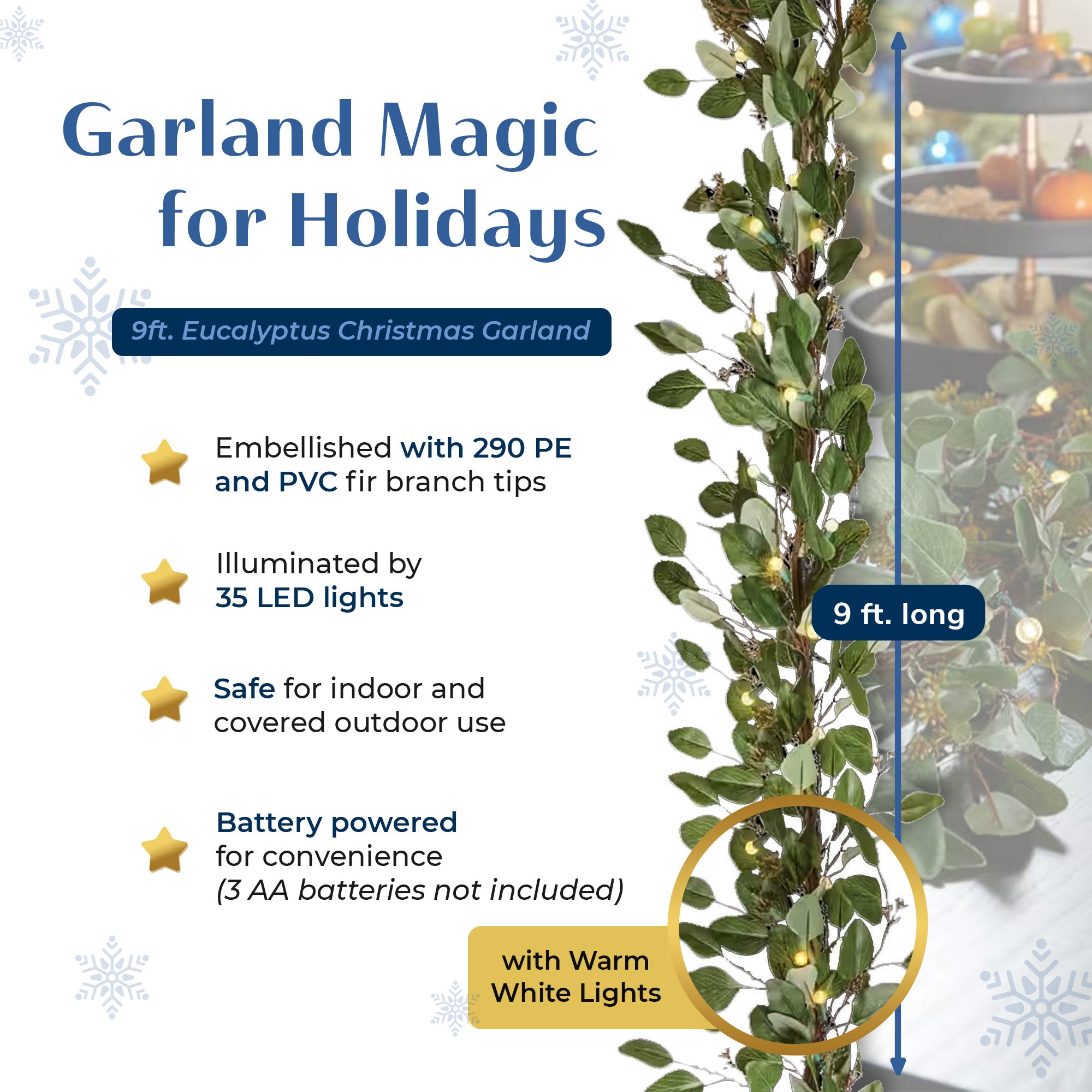 Noma 24" Pre-Lit Frosted Fir Artificial Wreath & 9' Garland Holiday Mantle Decor - VMInnovations