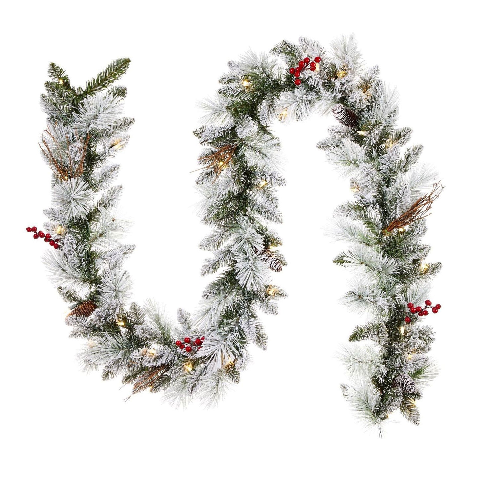 Noma 24" Pre-Lit Frosted Fir Artificial Wreath & 9' Garland Holiday Mantle Decor - VMInnovations