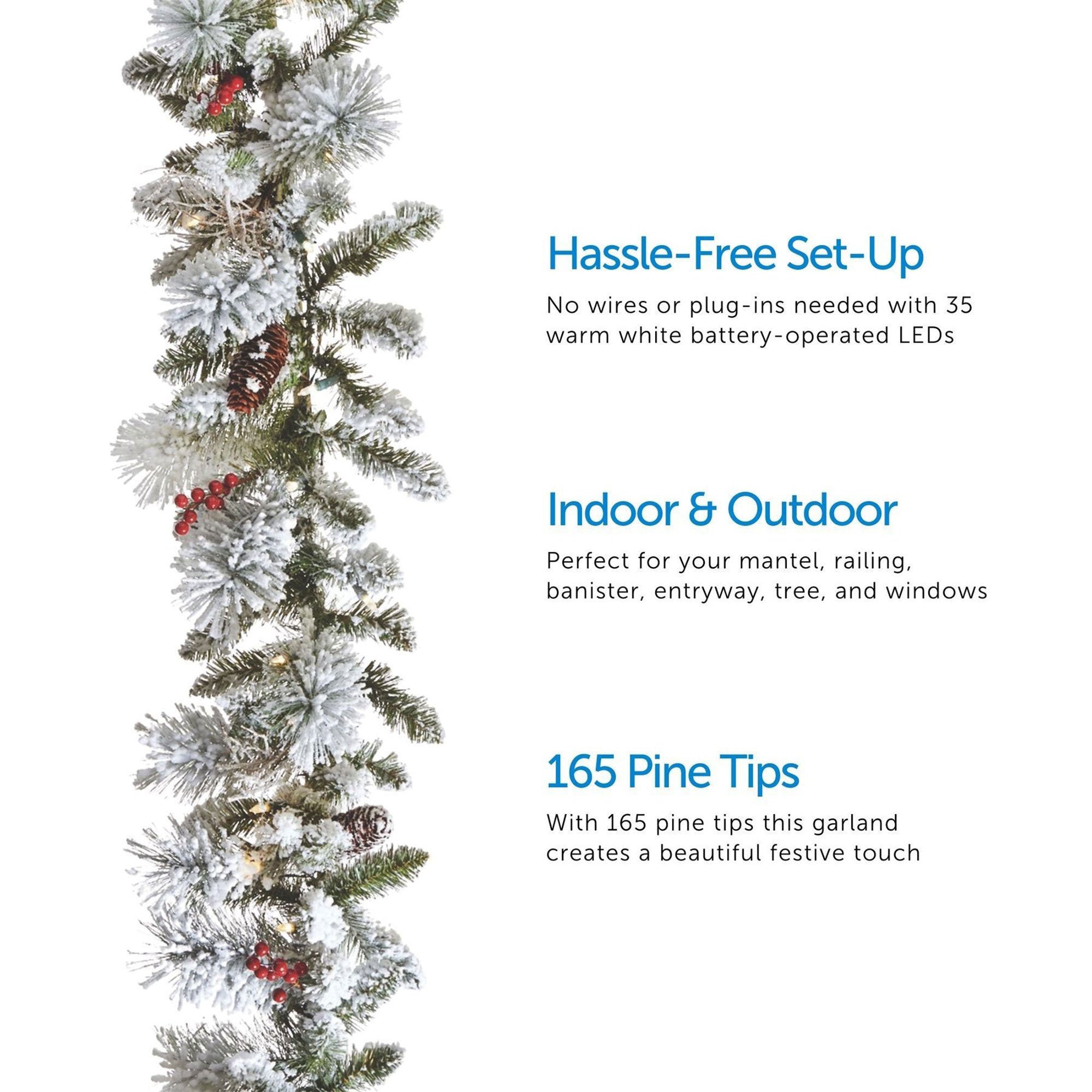 Noma 24" Pre-Lit Frosted Fir Artificial Wreath & 9' Garland Holiday Mantle Decor - VMInnovations
