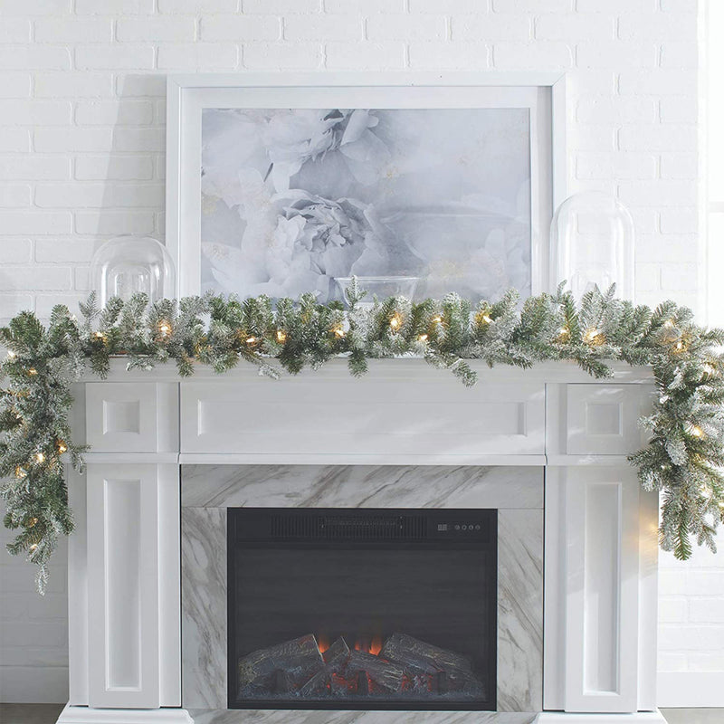 NOMA Snow Dusted Pre Lit Artificial Christmas Wreath with 9 Foot Frosted Garland