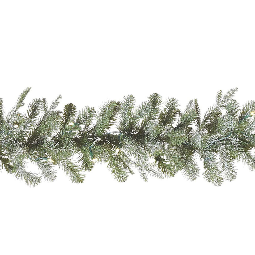 NOMA Snow Dusted Pre Lit Artificial Christmas Wreath with 9 Foot Frosted Garland - VMInnovations