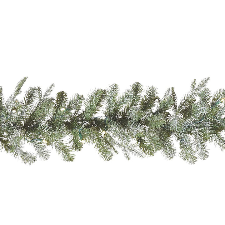 NOMA Snow Dusted Pre Lit Artificial Christmas Wreath with 9 Foot Frosted Garland - VMInnovations