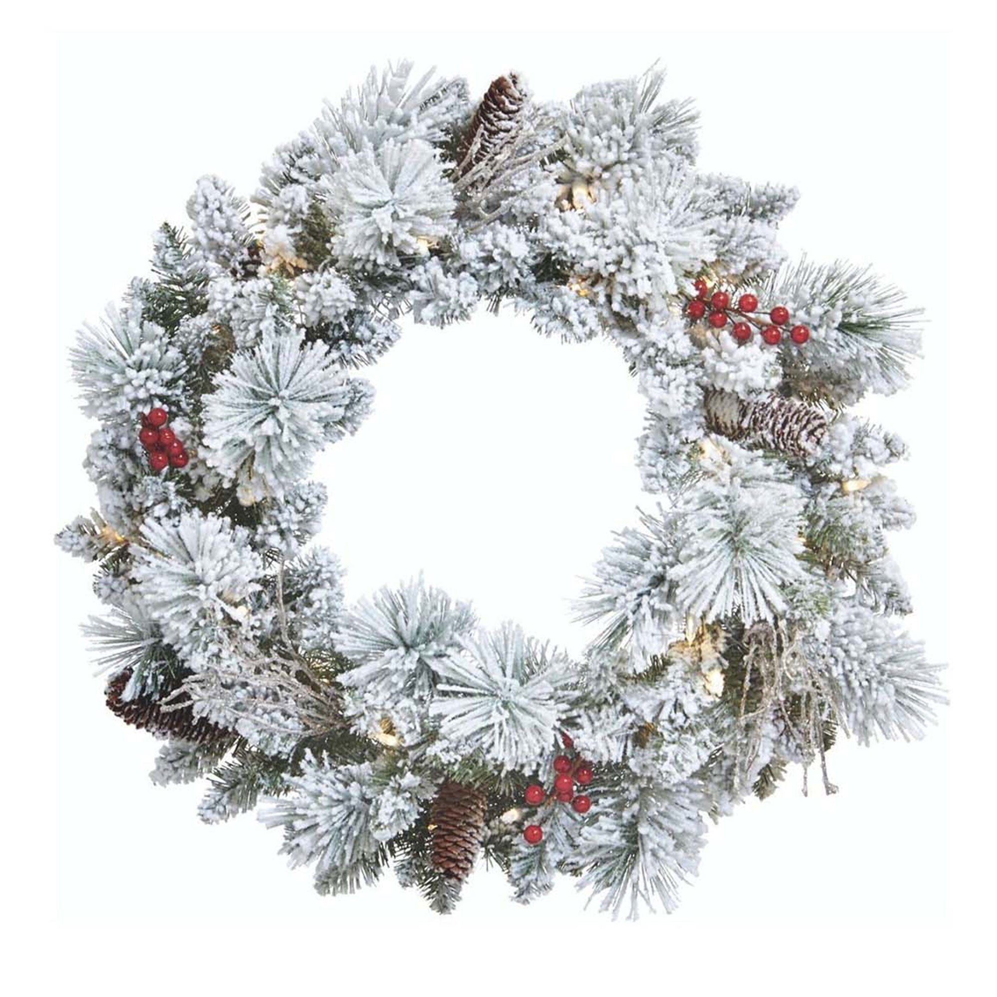 NOMA Snow Dusted Pre Lit Artificial Christmas Wreath with Eucalyptus Garland