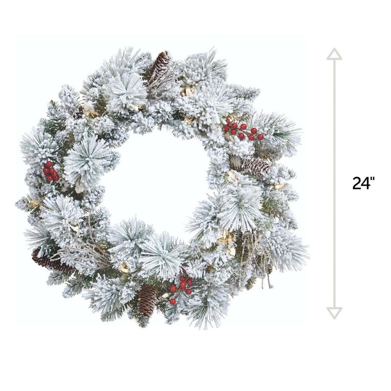 NOMA Snow Dusted Pre Lit Artificial Christmas Wreath with Eucalyptus Garland