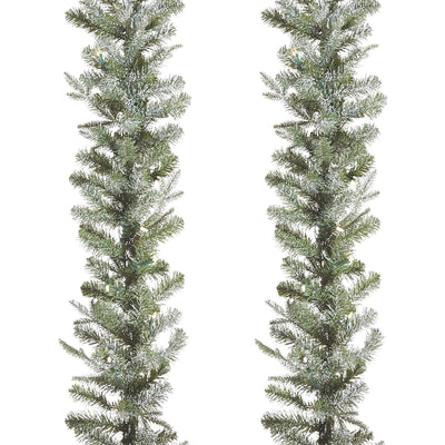 NOMA Frosted Fir 9 Foot Pre Lit Christmas Garland Home Holiday Decor, (2 Pack)
