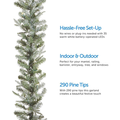 NOMA Frosted Fir 9 Foot Pre Lit Christmas Garland Home Holiday Decor, (2 Pack)