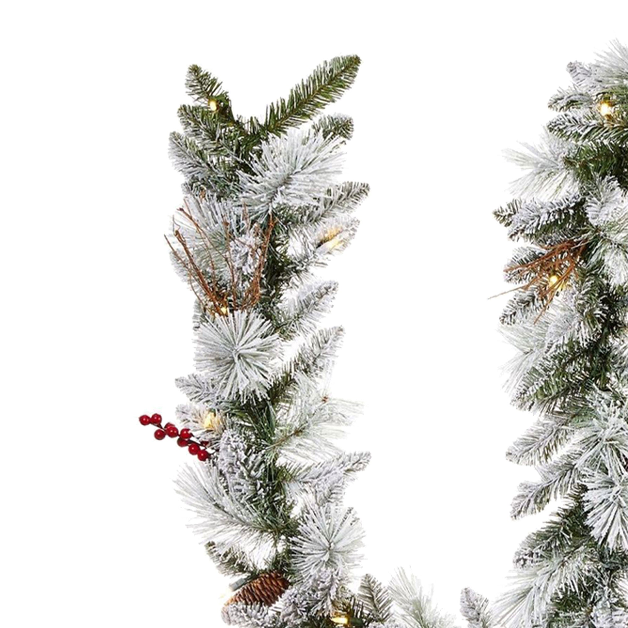 NOMA Snow Dusted Berry 9 Foot Pre Lit Christmas Garland Holiday Decor (2 Pack) - VMInnovations