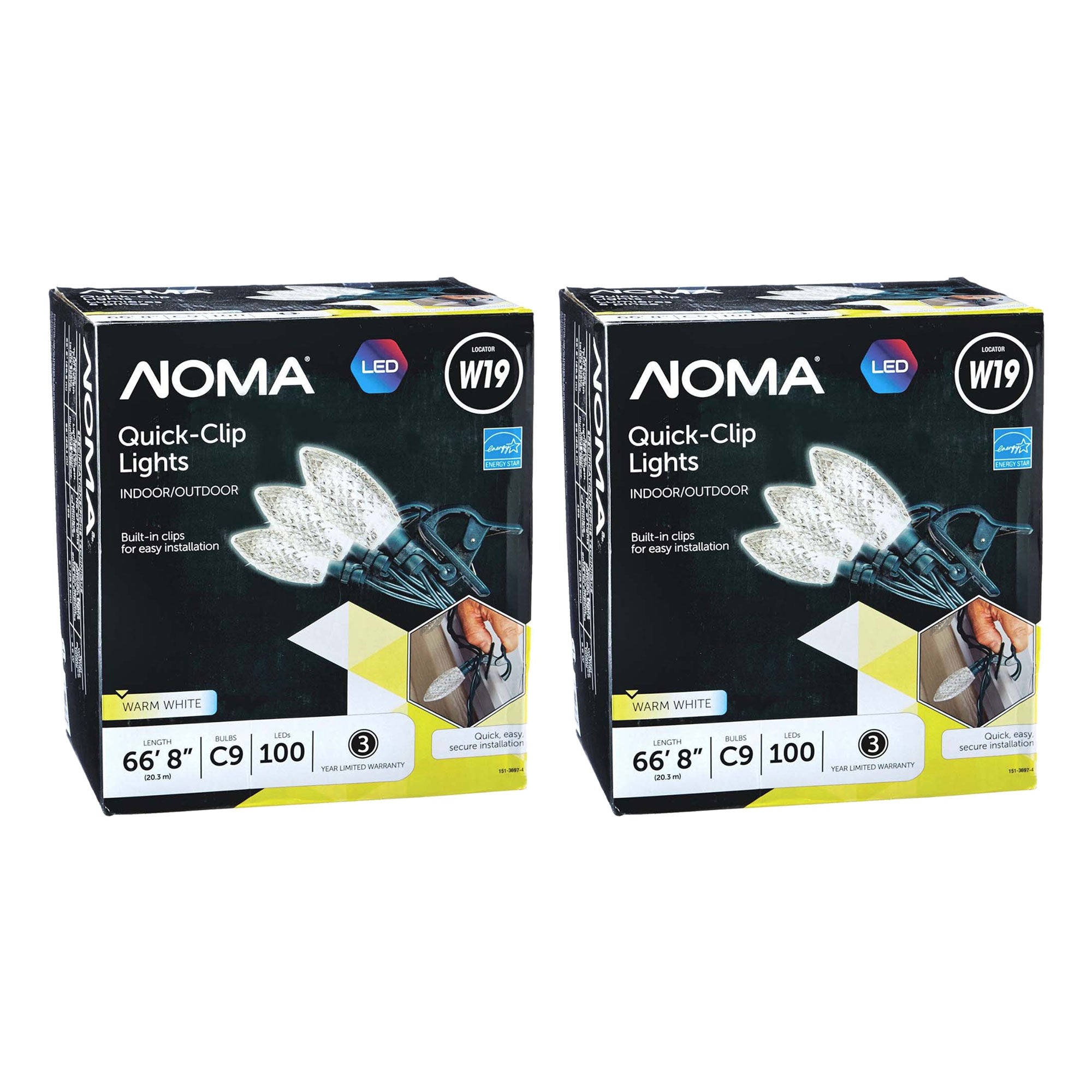 NOMA Quick Clip C9 LED 100 Bulbs Christmas String Lights, White Bulbs (2 Pack) - VMInnovations