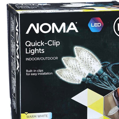 NOMA Quick Clip C9 LED 100 Bulbs Christmas String Lights, White Bulbs (2 Pack)