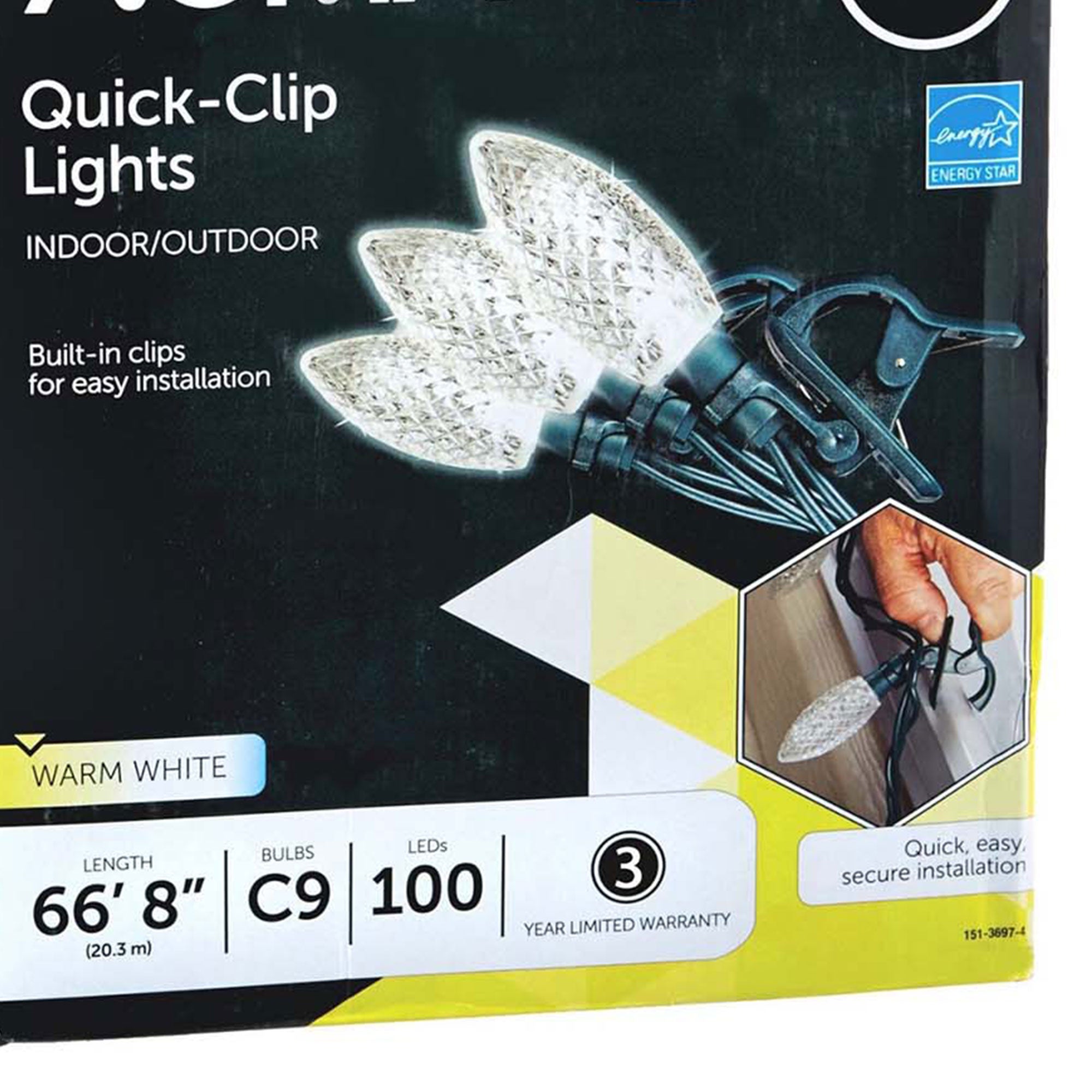 NOMA Quick Clip C9 LED 100 Bulbs Christmas String Lights, White Bulbs (2 Pack) - VMInnovations