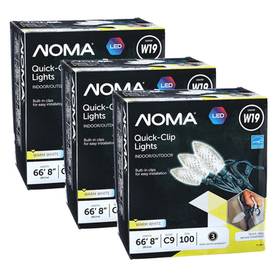 NOMA Quick Clip C9 LED 100 Bulbs Christmas String Lights, White Bulbs (3 Pack)