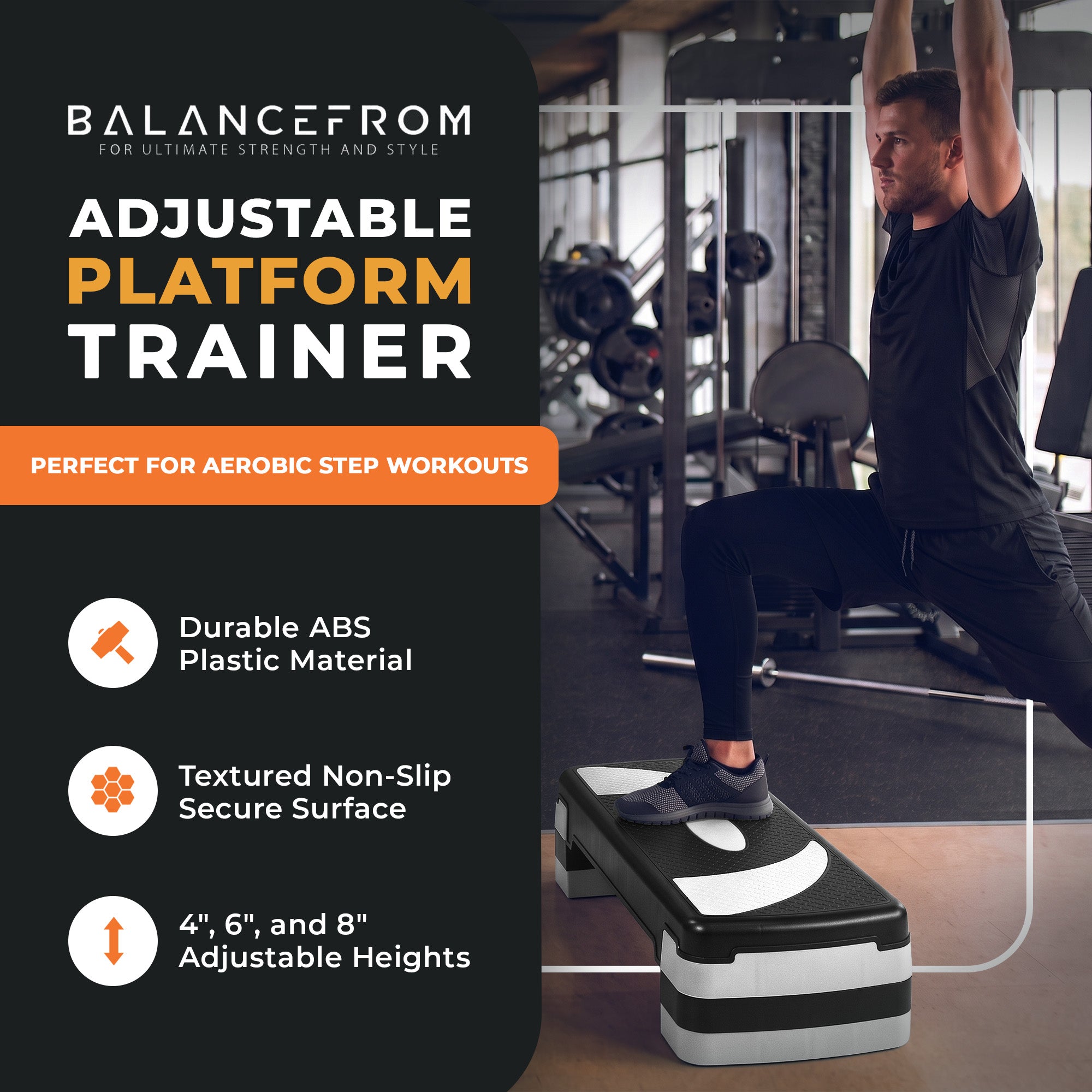 BalanceFrom Fitness Adjustable Workout Aerobic Step Platform Trainer w/Raisers