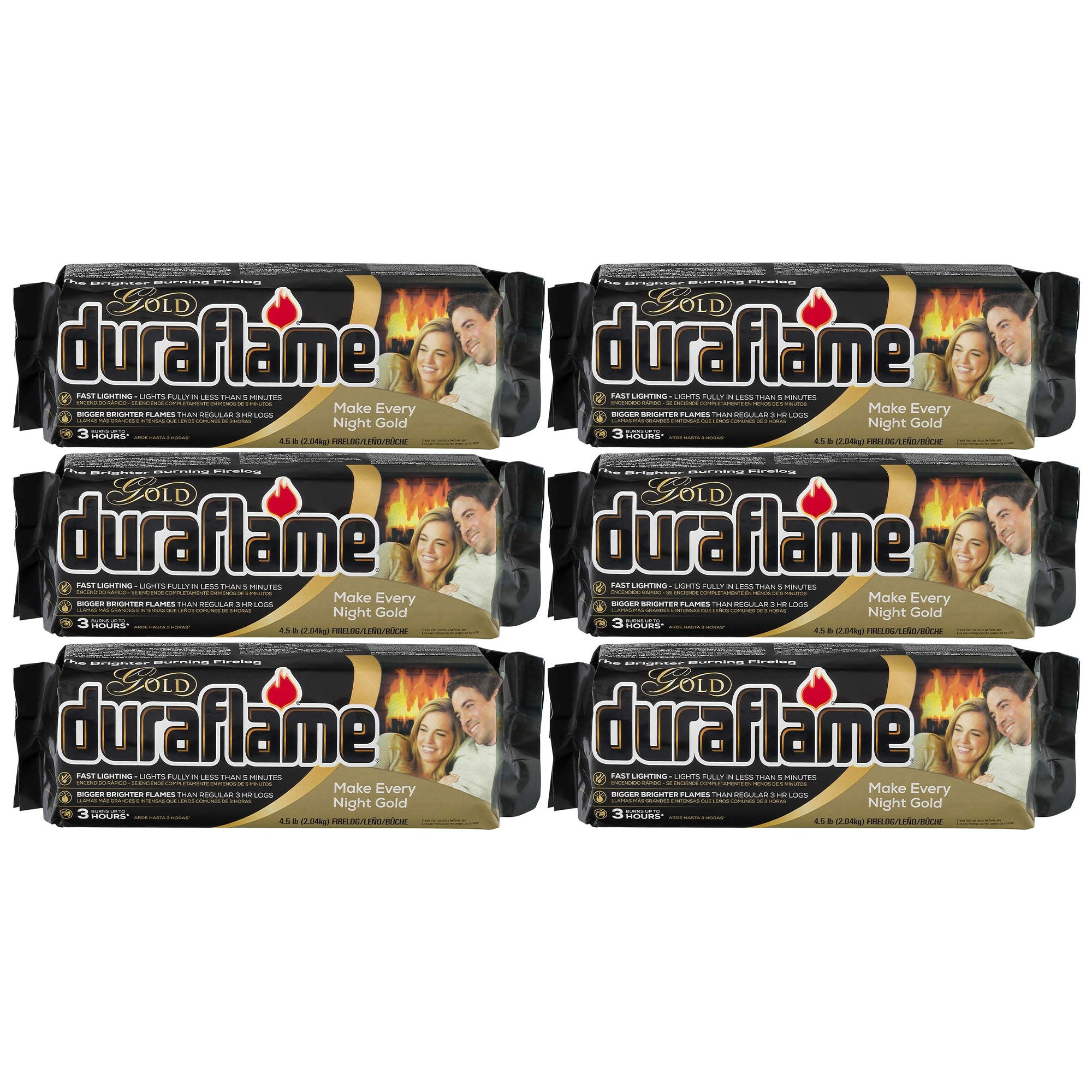 Duraflame Clean Burning Gold Firelogs 3 Hour Burn Flames, 6 Pack (Open Box) - VMInnovations