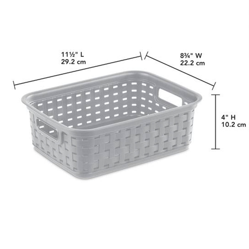 Sterilite 11" Small Weave Open Bin Organize Wicker Storage Basket, Grey, 8 Pack