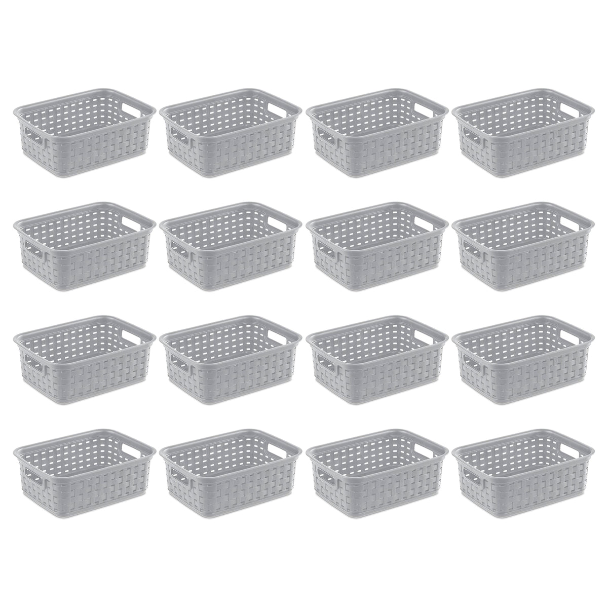 Sterilite 11" Small Weave Open Bin Organize Wicker Storage Basket, Grey, 16 Pack