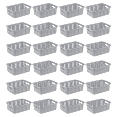 Sterilite 11" Small Weave Open Bin Organize Wicker Storage Basket, Grey, 24 Pack
