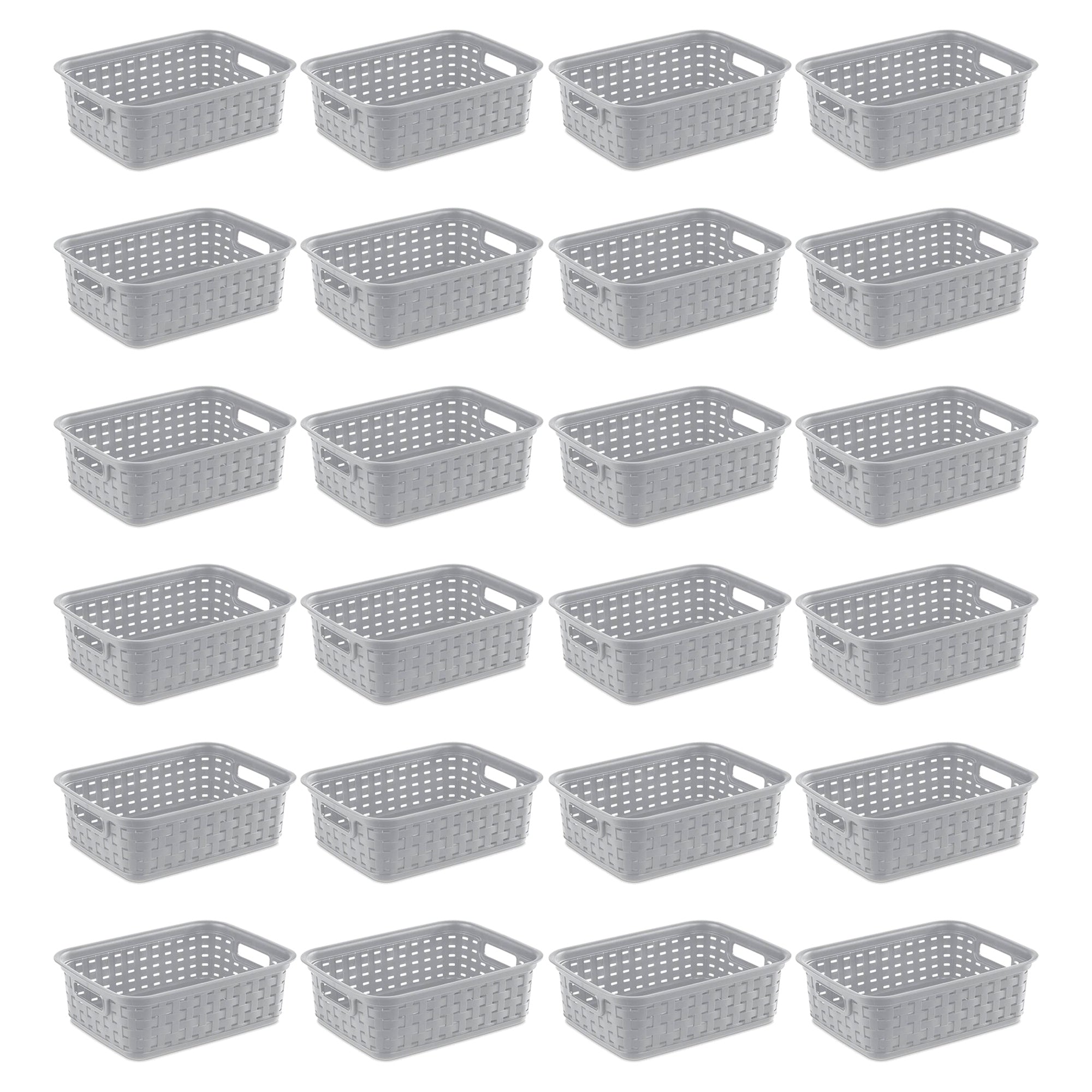 Sterilite 11" Small Weave Open Bin Organize Wicker Storage Basket, Grey, 24 Pack - VMInnovations