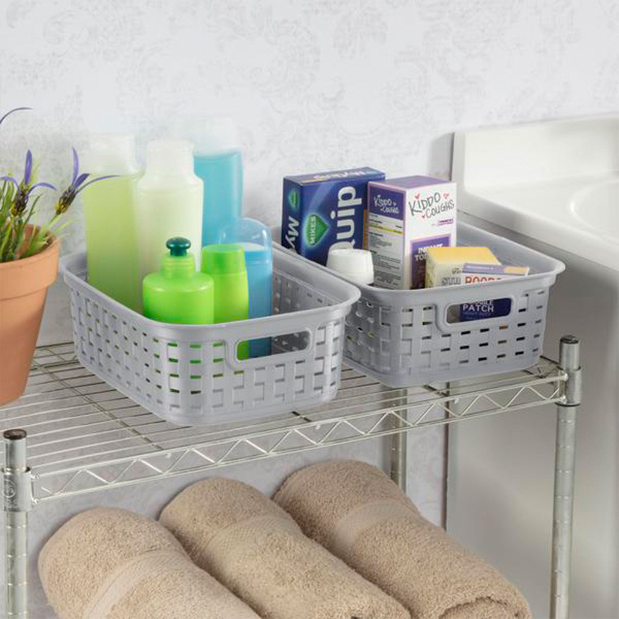 Sterilite 11" Small Weave Open Bin Organize Wicker Storage Basket, Grey, 24 Pack - VMInnovations
