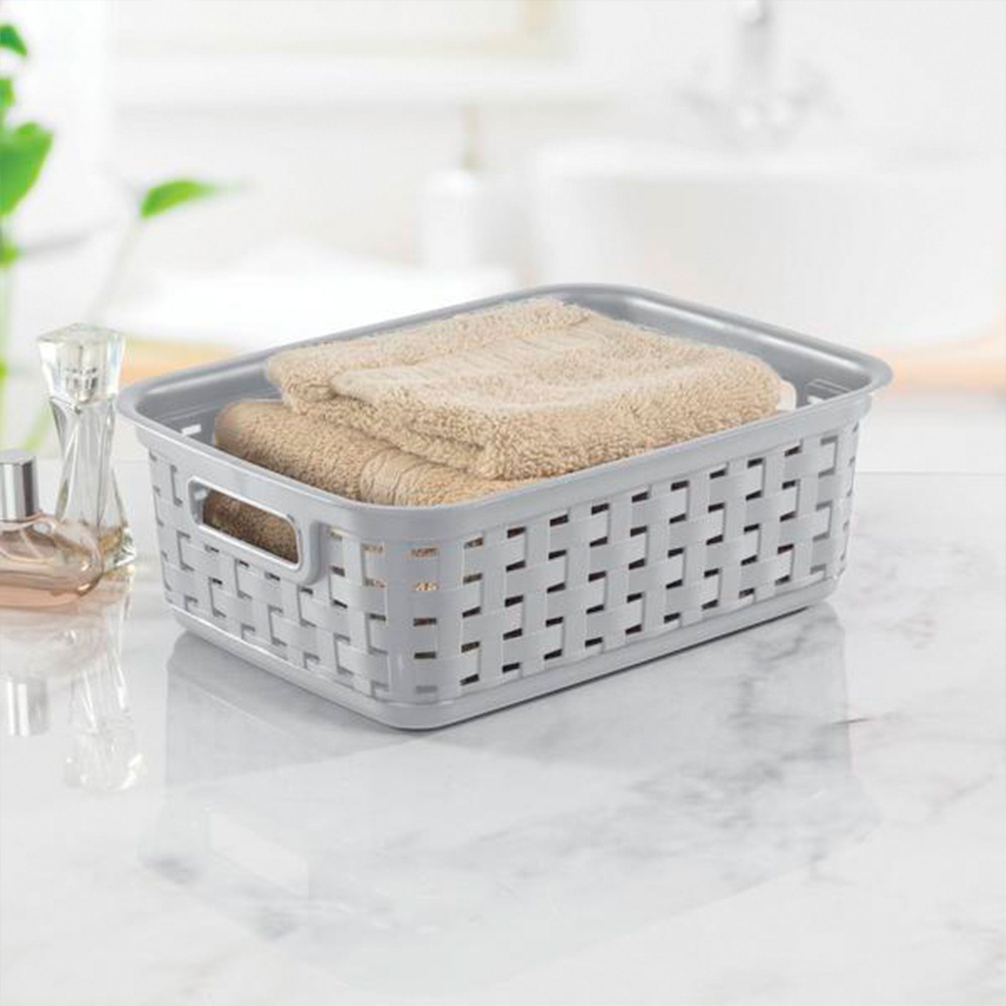Sterilite 11" Small Weave Open Bin Organize Wicker Storage Basket, Grey, 24 Pack - VMInnovations