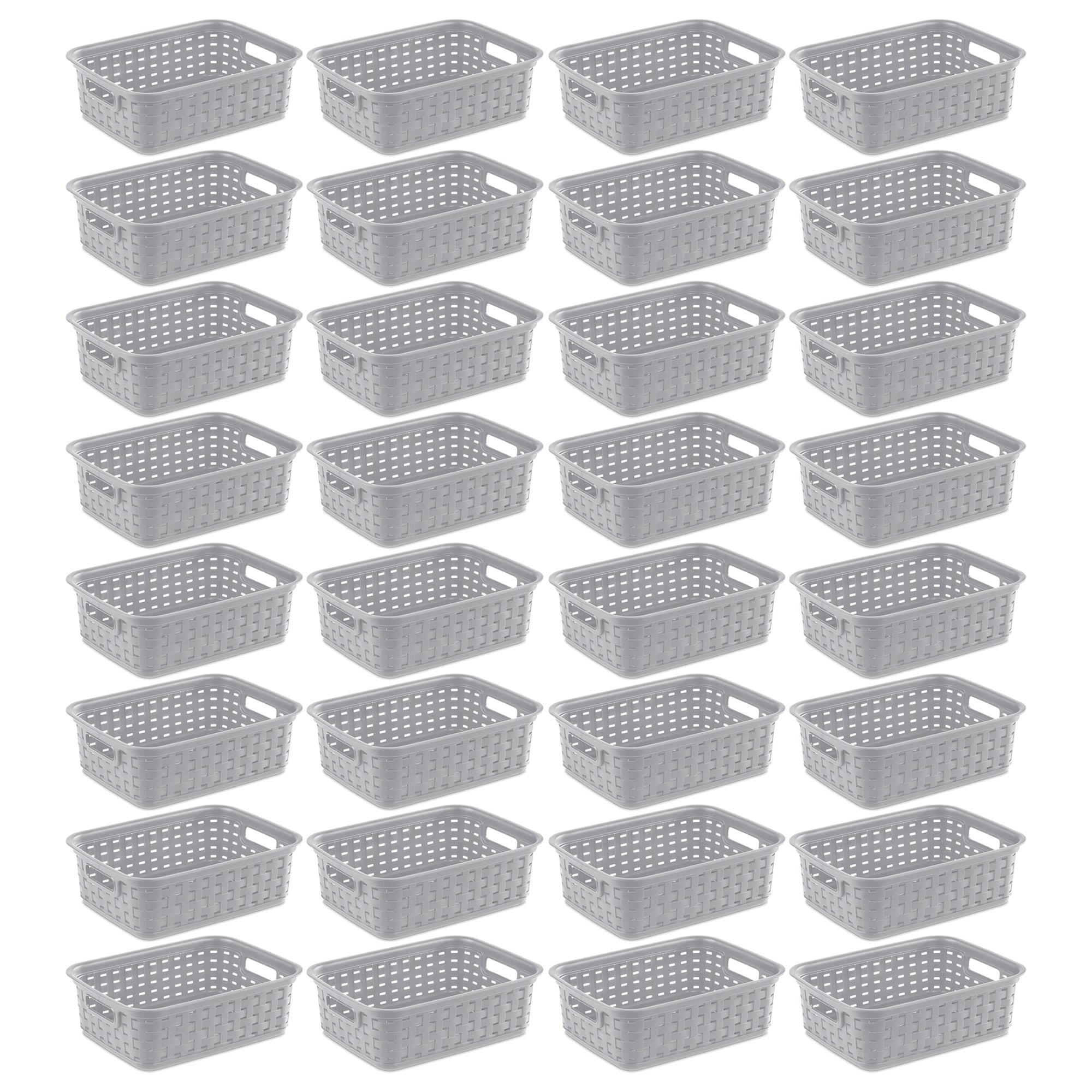 Sterilite 11" Small Weave Open Bin Organize Wicker Storage Basket, Grey, 32 Pack