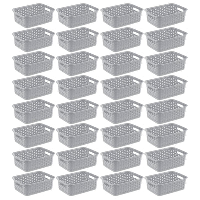 Sterilite 11" Small Weave Open Bin Organize Wicker Storage Basket, Grey, 32 Pack