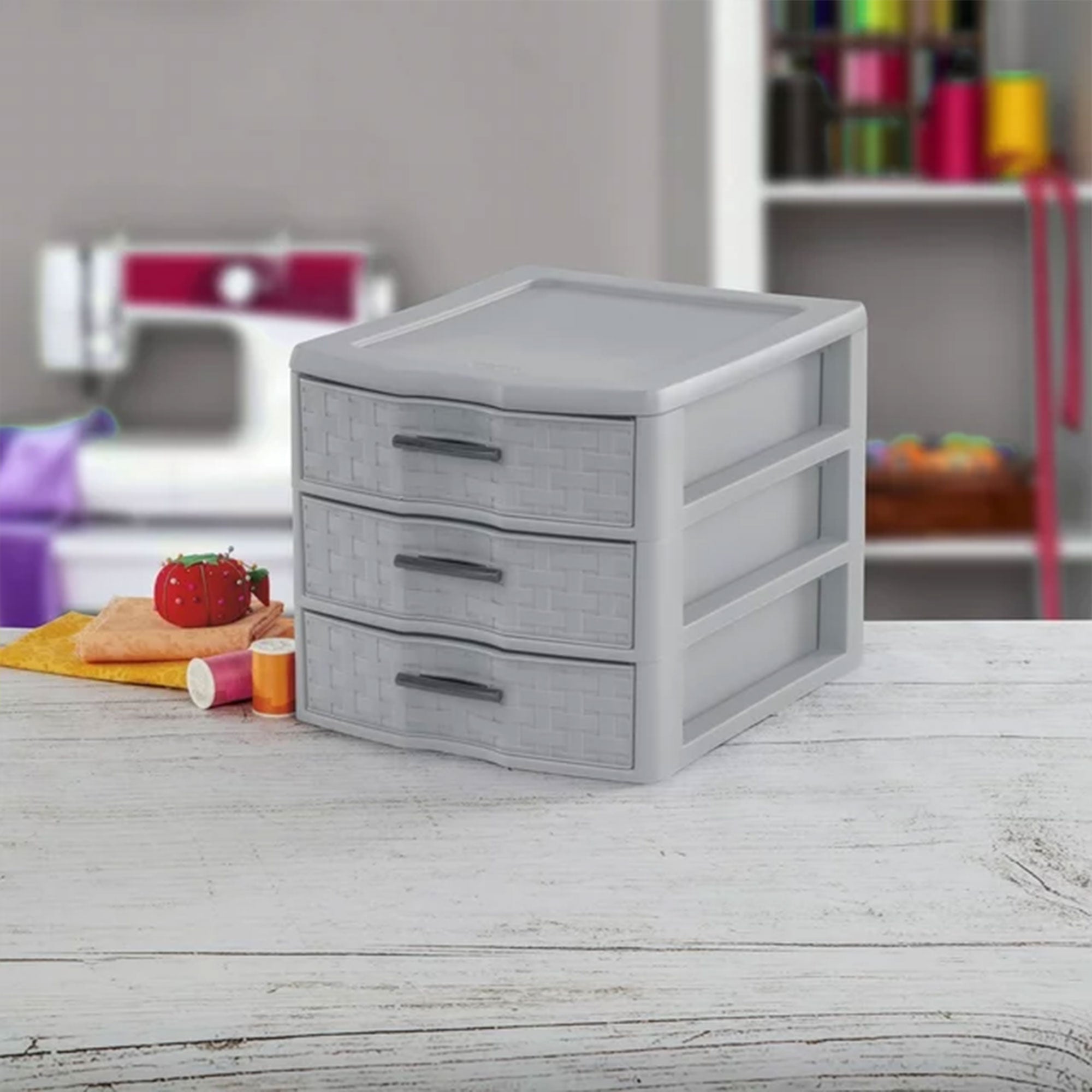 Sterilite Medium Weave 3 Drawer Storage Unit Versatile Organizer, Grey (4 Pack)