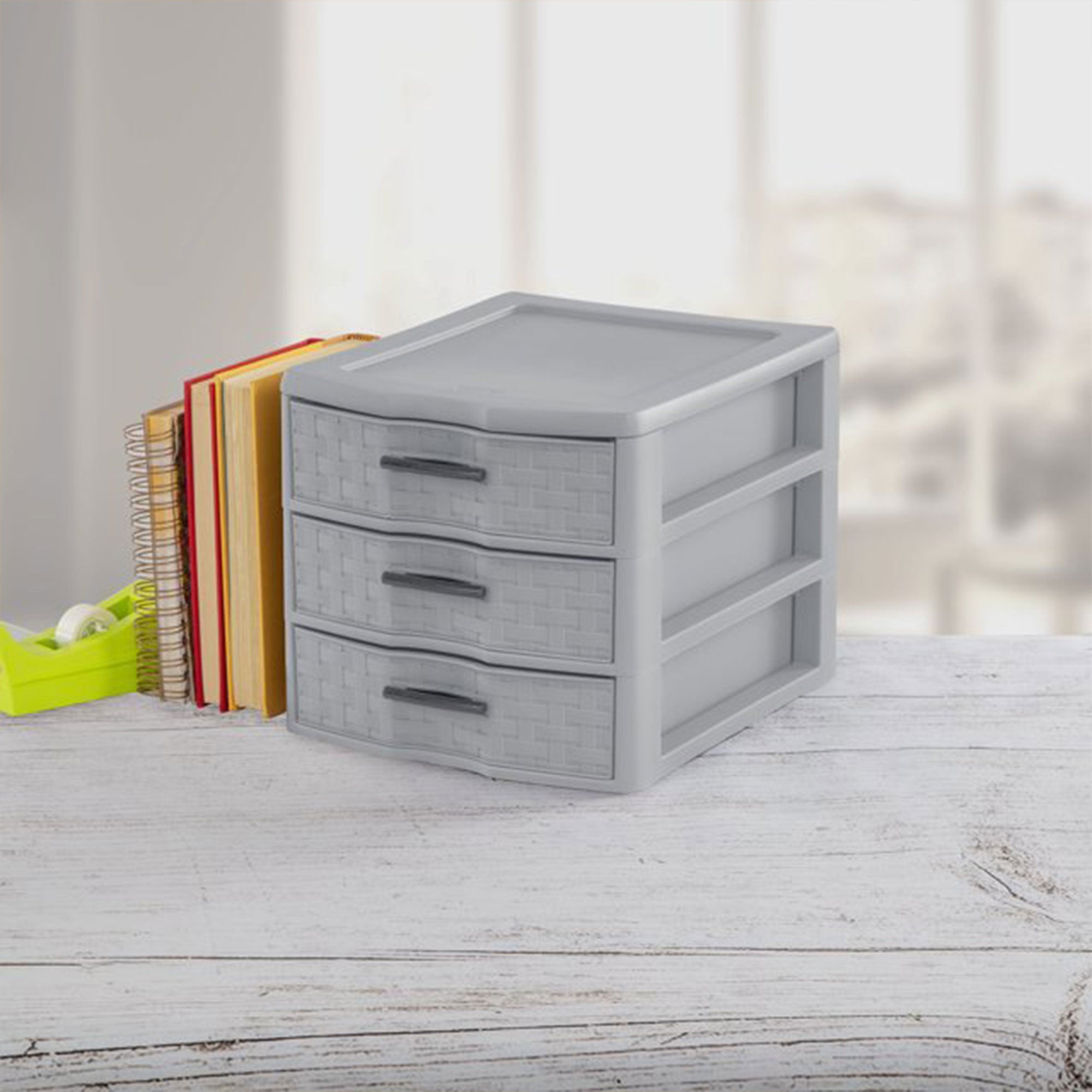 Sterilite Medium Weave 3 Drawer Storage Unit Versatile Organizer, Grey (12 Pack)